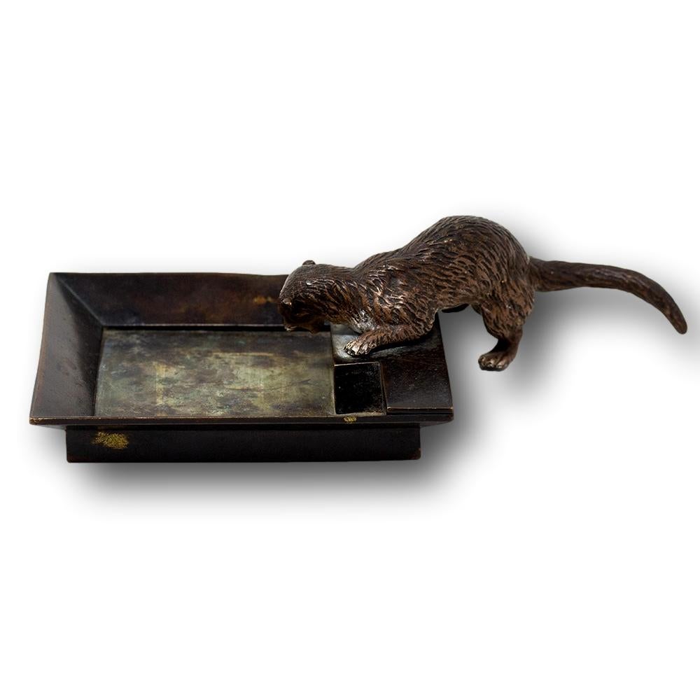 Cold-Painted Austrian Cold Painted Bronze Otter Tray