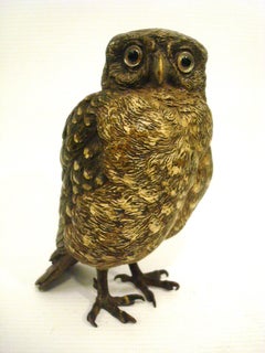 Escultura austriaca de búho de bronce pintado en frío. Bergmann 1900