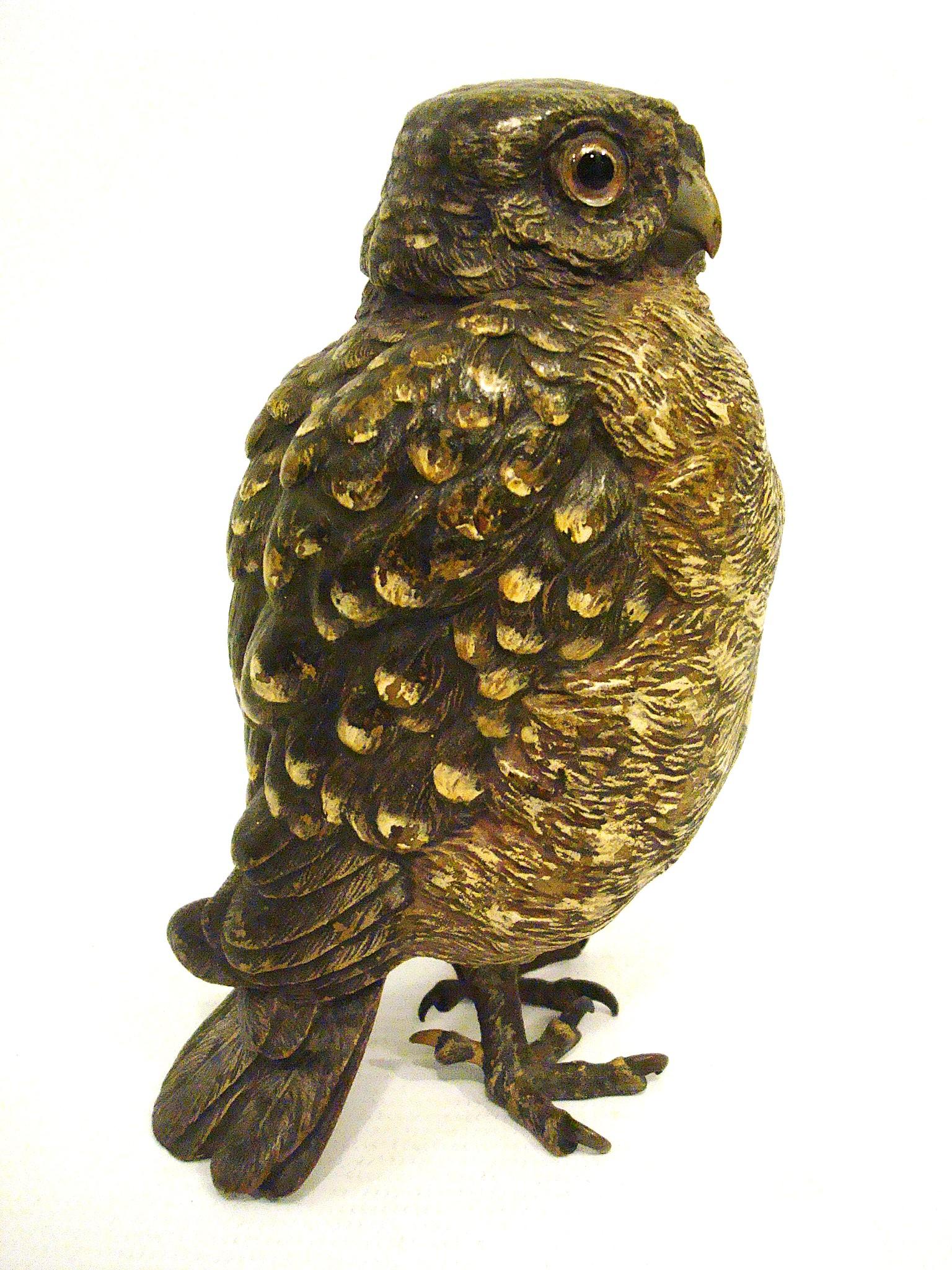 XX secolo Scultura austriaca di gufo in bronzo dipinto a freddo. Bergmann 1900 in vendita