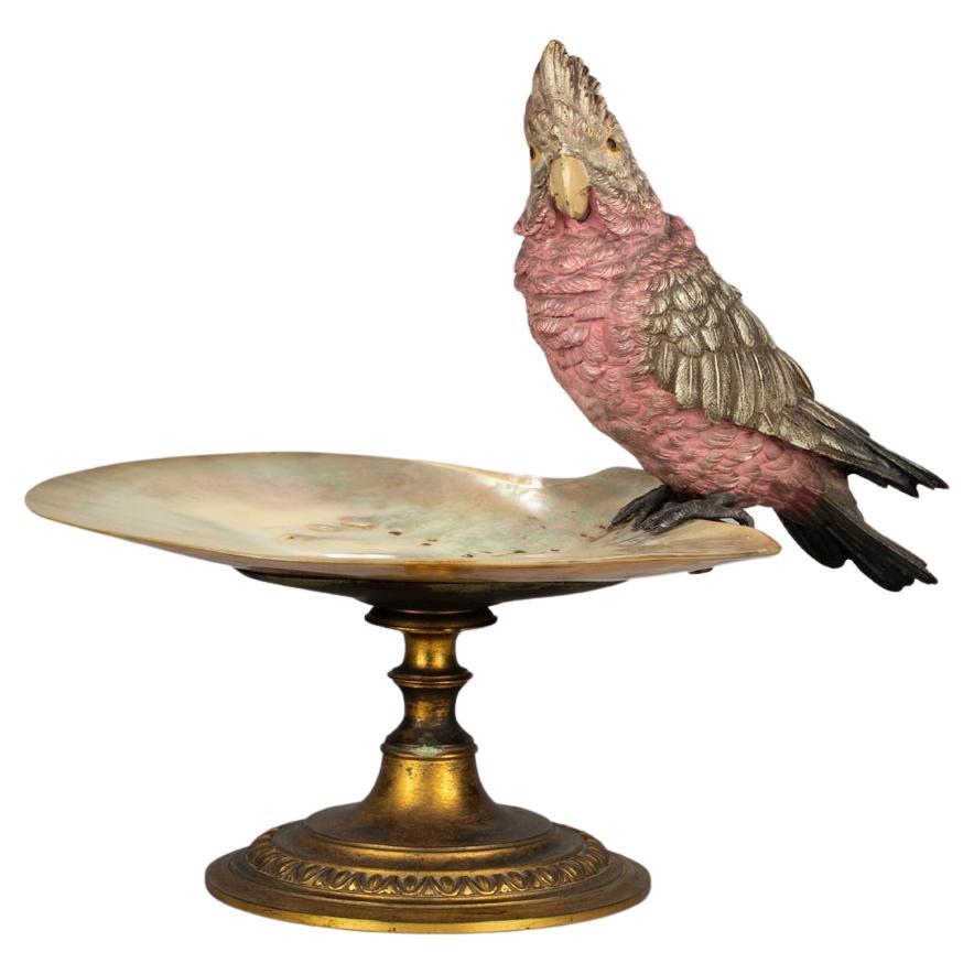 Österreichische Kaltbemalte Papagei-Ablageschale aus Bronze, um 1890