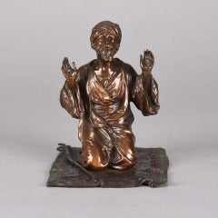 Austrian Cold Painted Bronze 'Praying Arab' by Franz Bergman