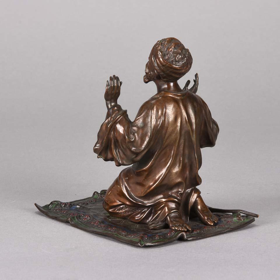 Cast Austrian Cold Painted Bronze 'Praying Arab' by Franz Bergman