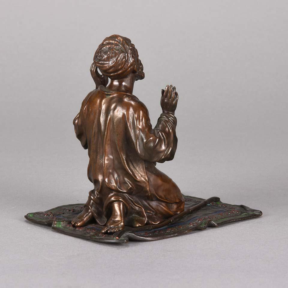 19th Century Austrian Cold Painted Bronze 'Praying Arab' by Franz Bergman