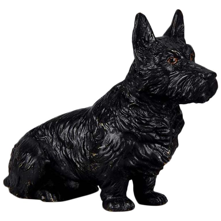 Austrian Cold Painted Bronze 'Seated Terrier' by Franz Bergman