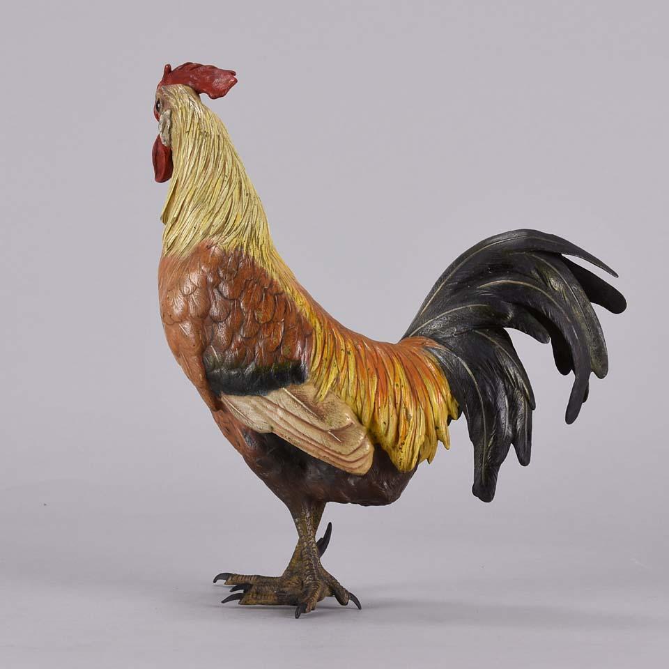 Austrian Cold Painted Bronze Study 'Cockerel' by Franz Bergman In Excellent Condition In London, GB