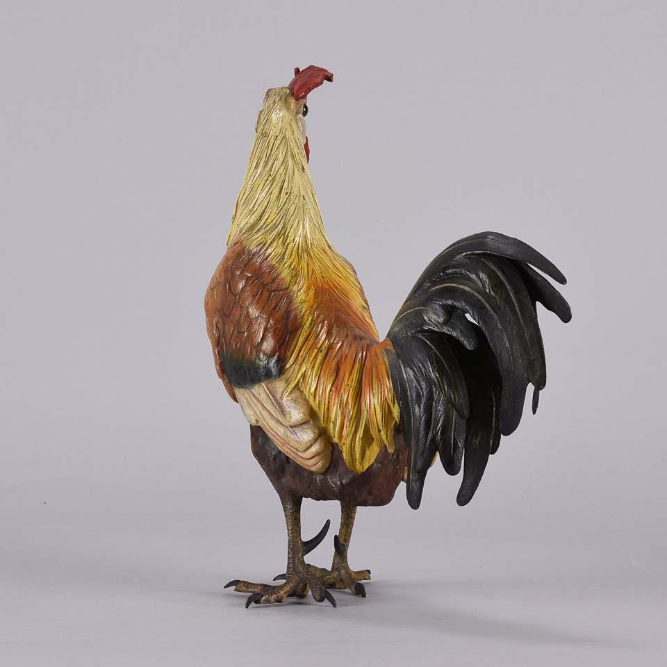 Early 20th Century Austrian Cold Painted Bronze Study 'Cockerel' by Franz Bergman