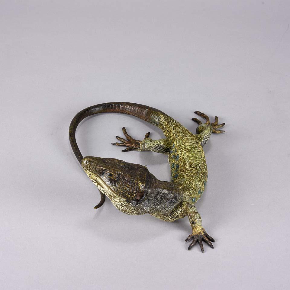 Cold-Painted Austrian Cold Painted Bronze Study 'Lizard' by Franz Bergman