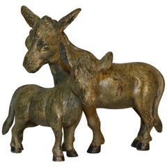 Austrian Cold Painted Bronze Study of a Donkey and Foal, circa 1910