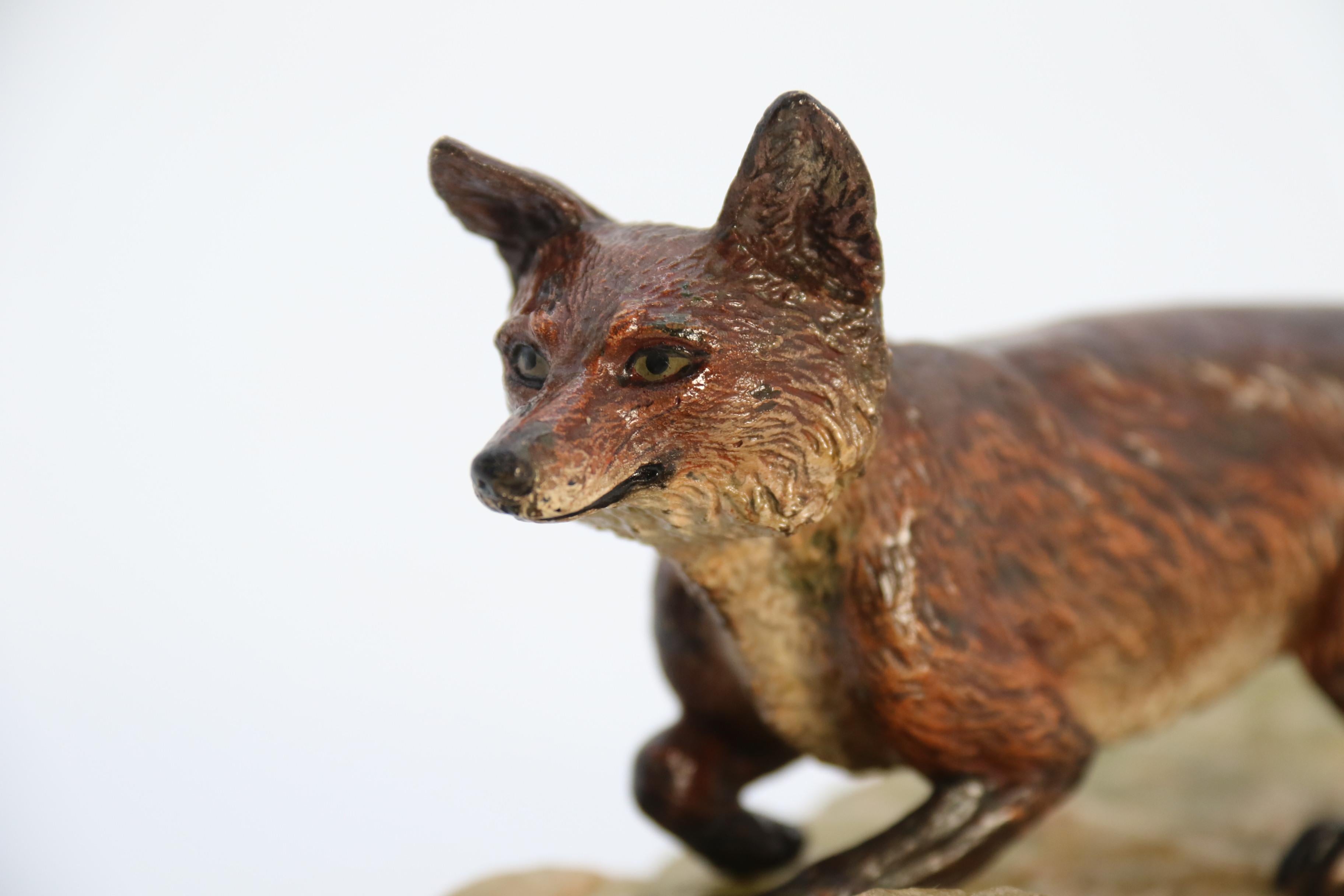  Austrian cold painted bronze study of a fox mounted on a green onyx base c 1920 For Sale 13