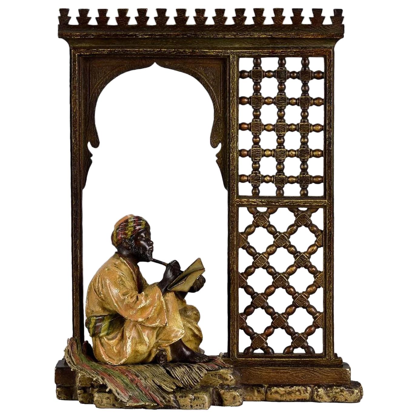 Austrian Cold Painted Bronze Study "Seated Arab in a Doorway" by Franz Bergman