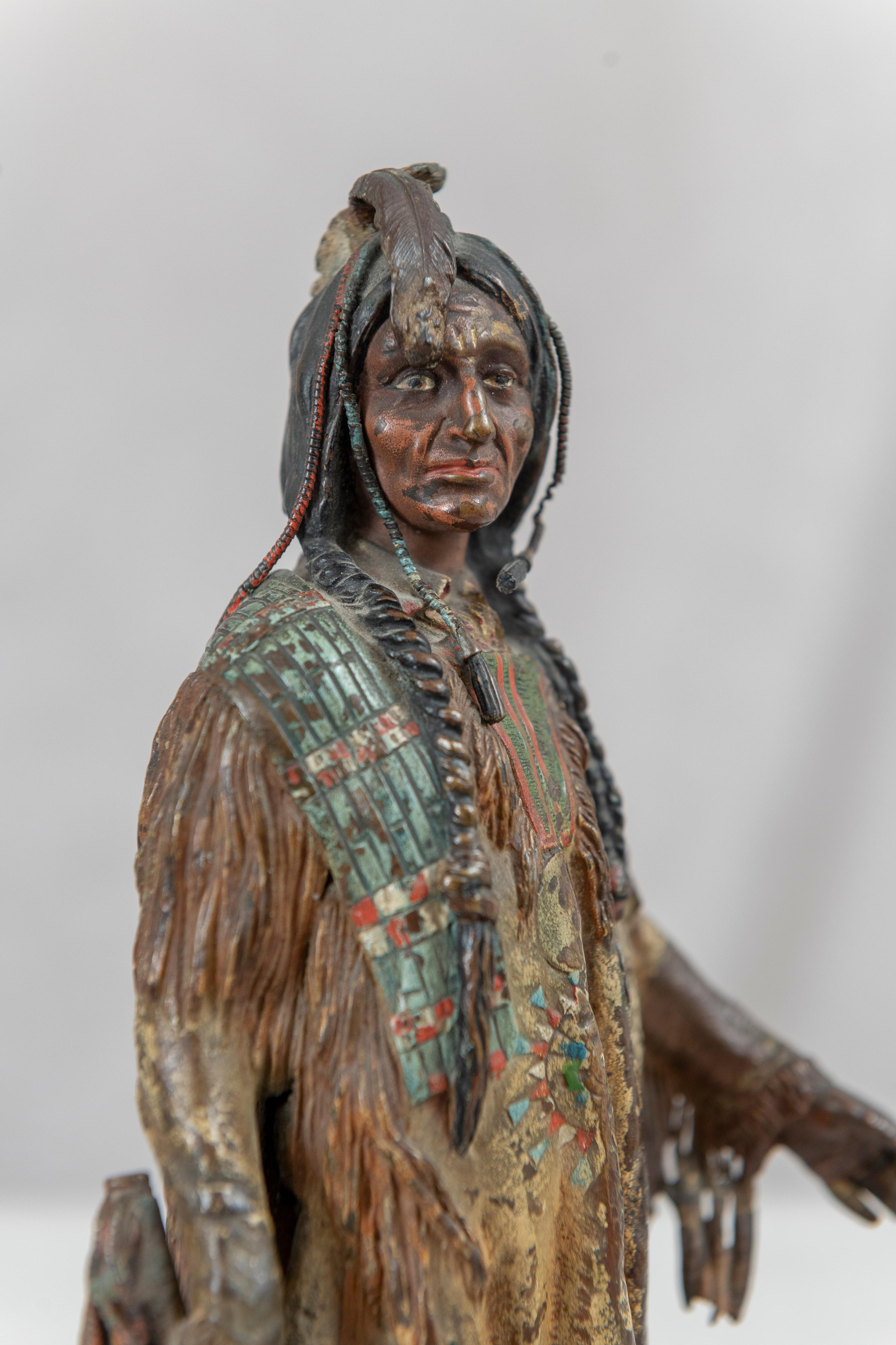Austrian Cold Painted Figure of an American Indian, by Carl Kauba (1865-1922)  In Good Condition For Sale In Petaluma, CA