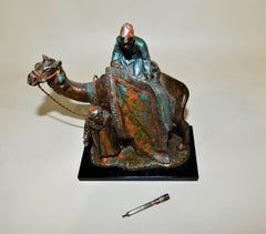 Austrian Cold Painted Spelter Metal Table Lighter with Arab Camel Scene
