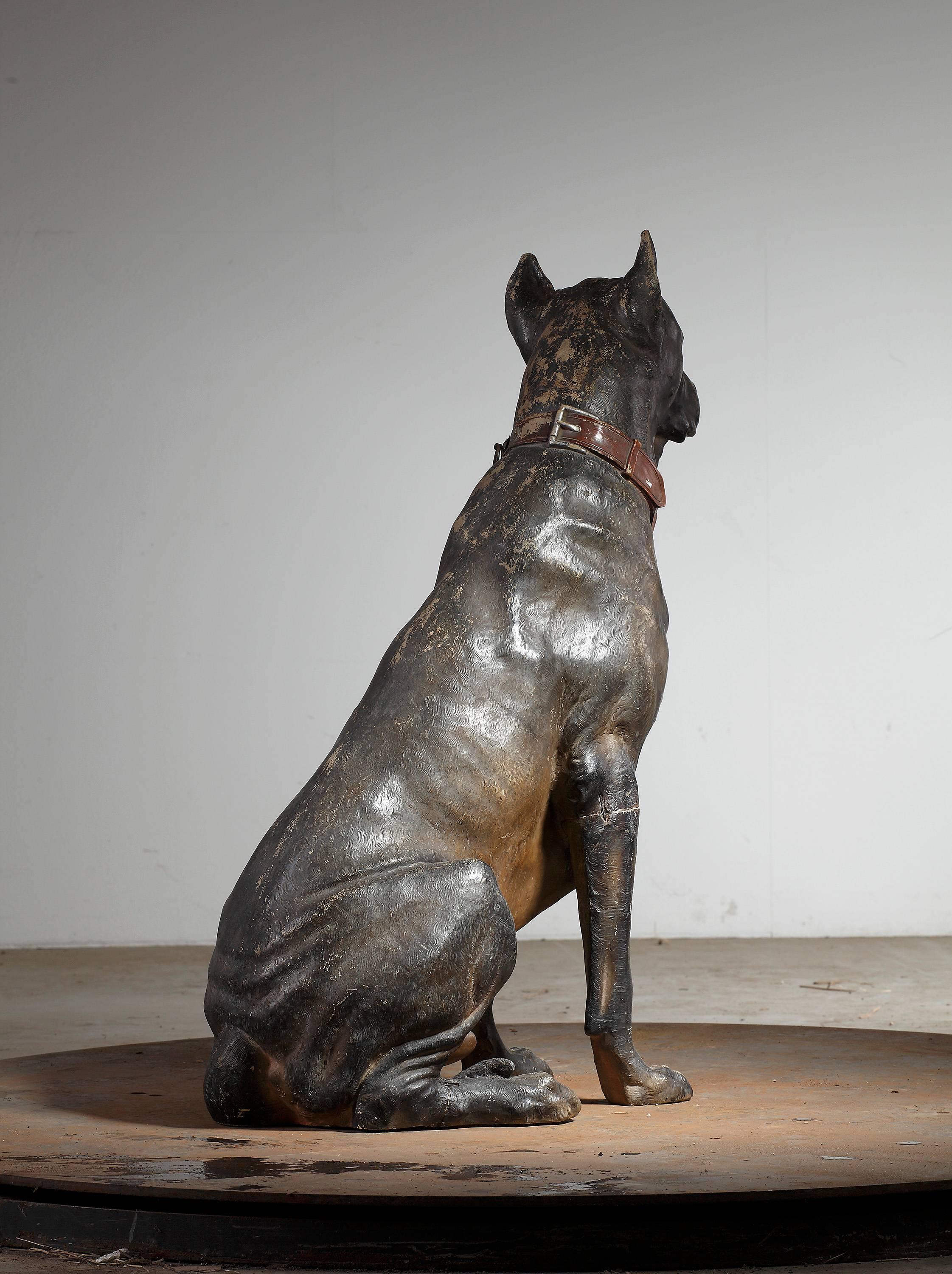 French Austrian Cold Painted Terracotta Model of a Seated Dog, Early 20th Century