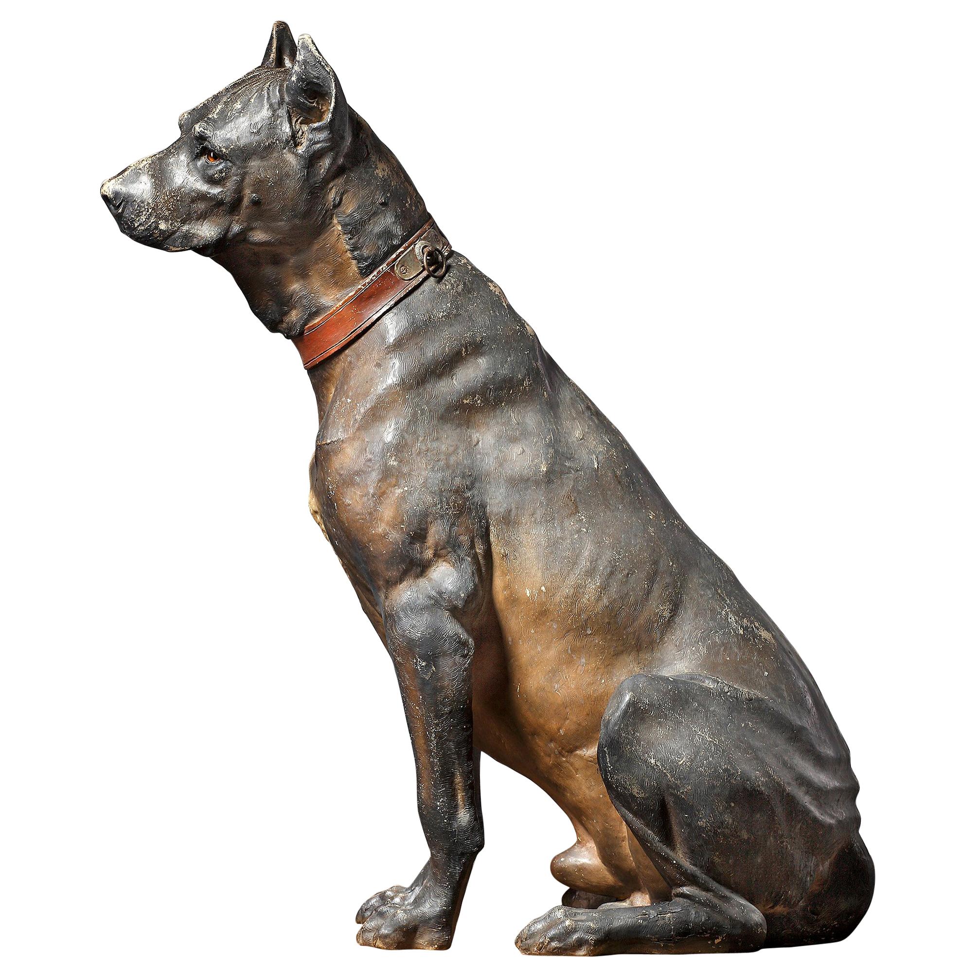 Austrian Cold Painted Terracotta Model of a Seated Dog, Early 20th Century