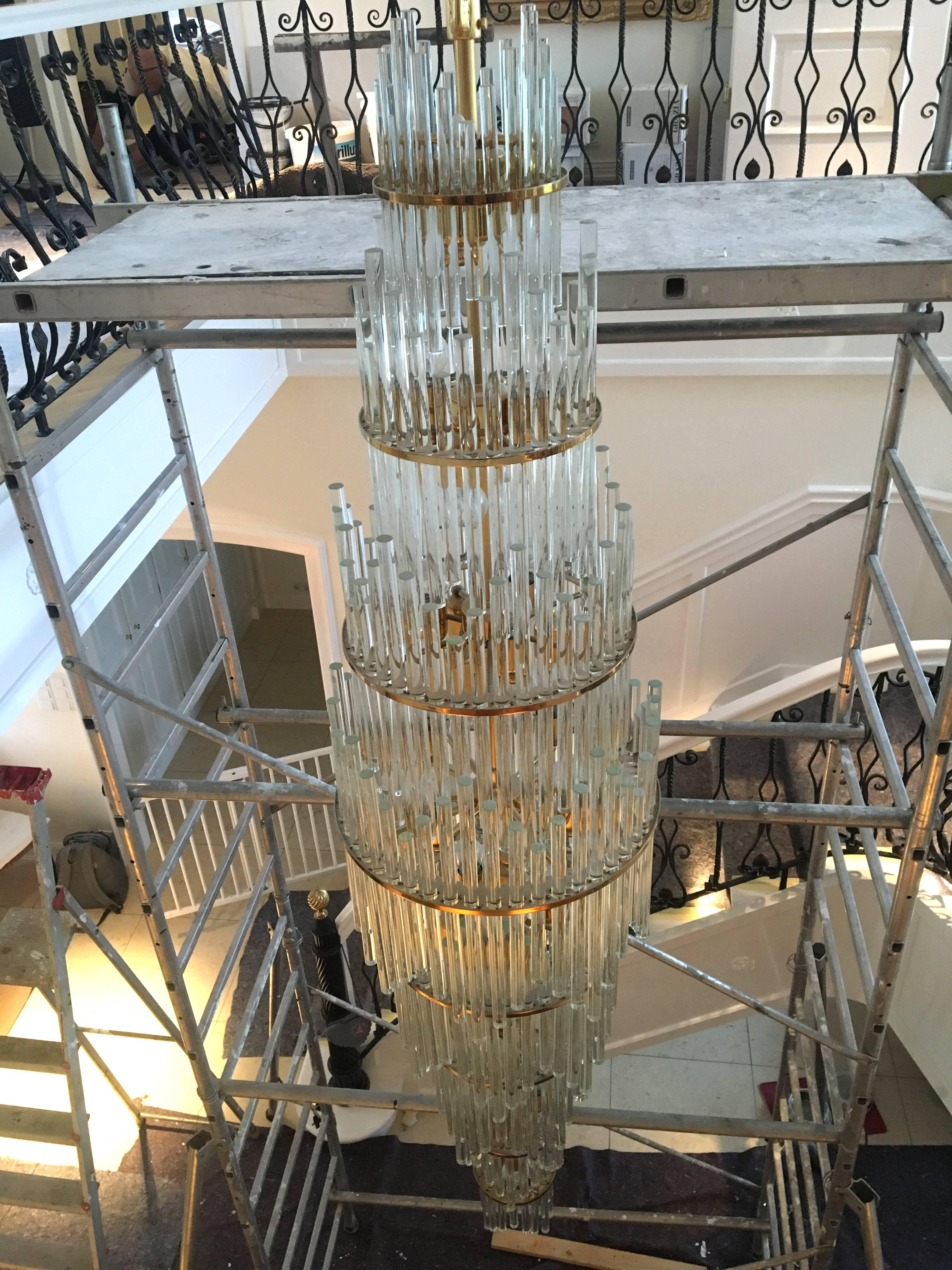 20th Century Austrian Crystal and Brass Chandelier by Christoph Palme For Sale