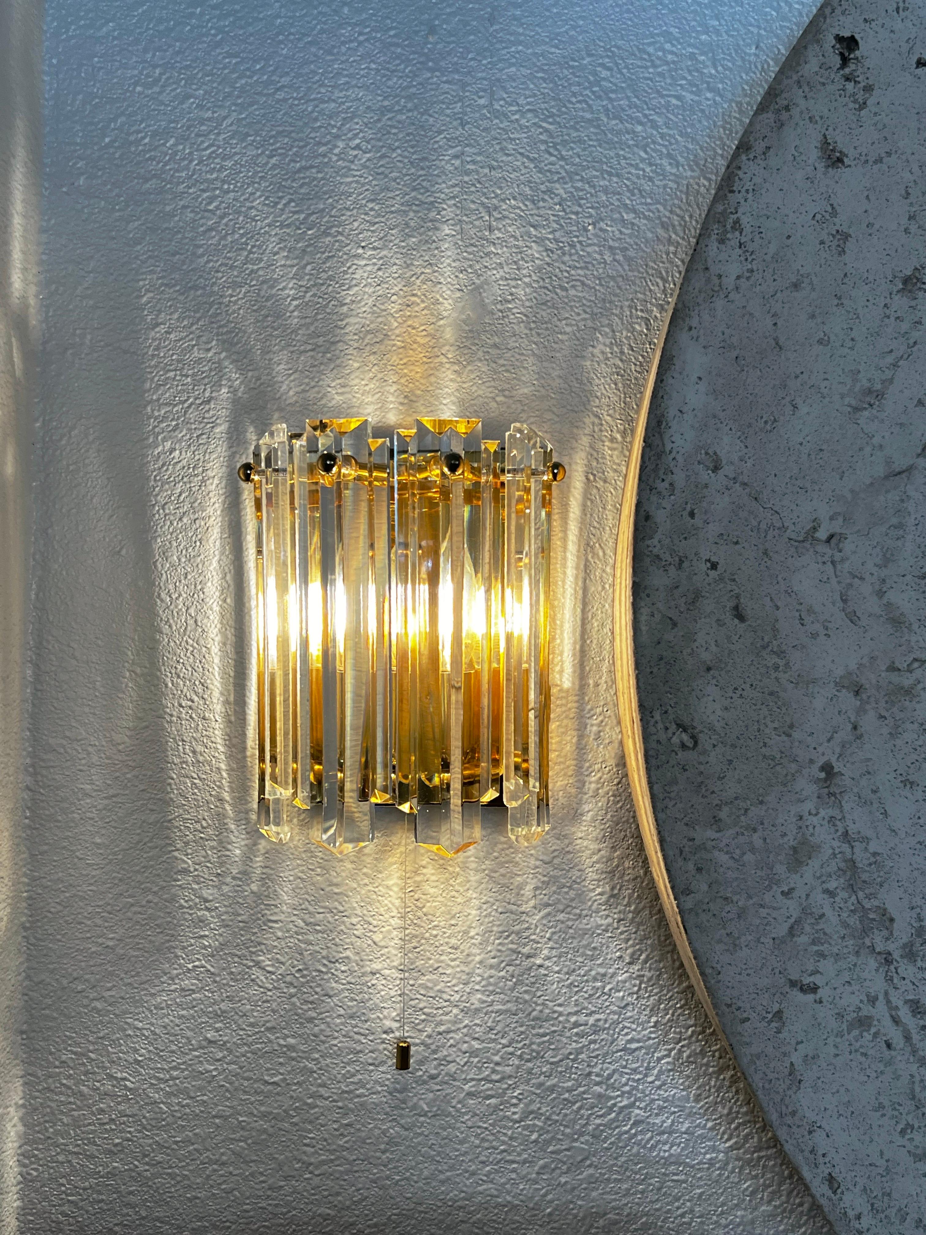 Modern Austrian Crystal and Brass Pair of Wall Sconces by J.T. Kalmar For Sale