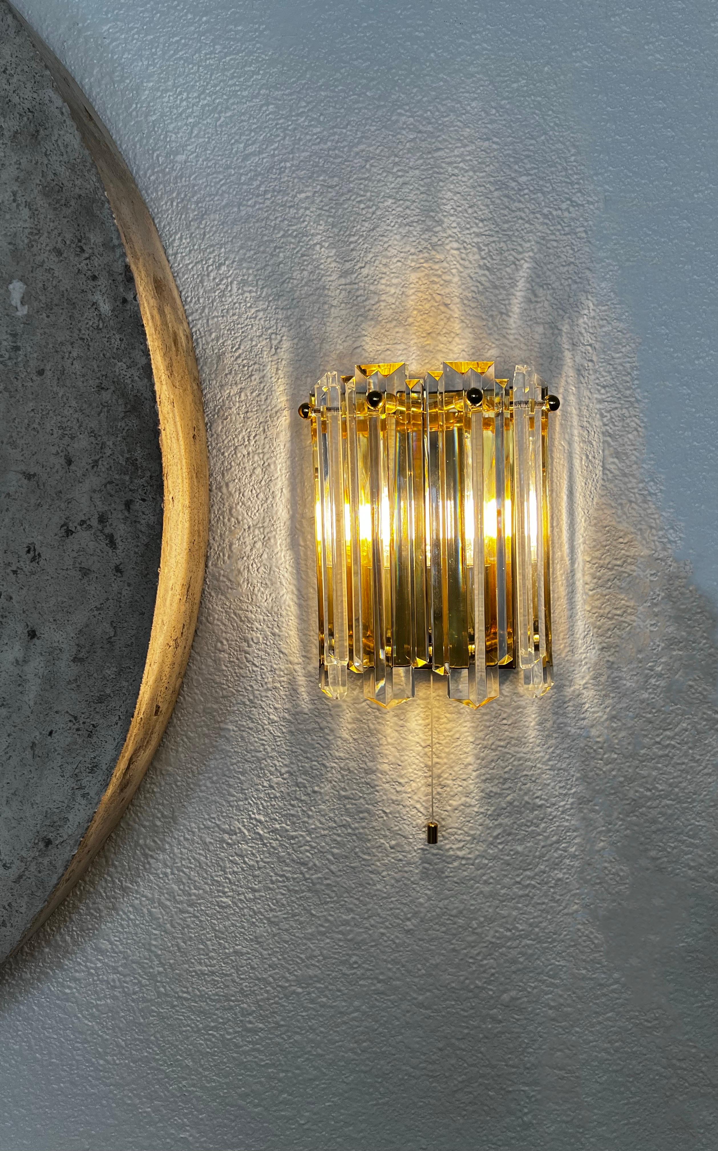 Hand-Crafted Austrian Crystal and Brass Pair of Wall Sconces by J.T. Kalmar For Sale