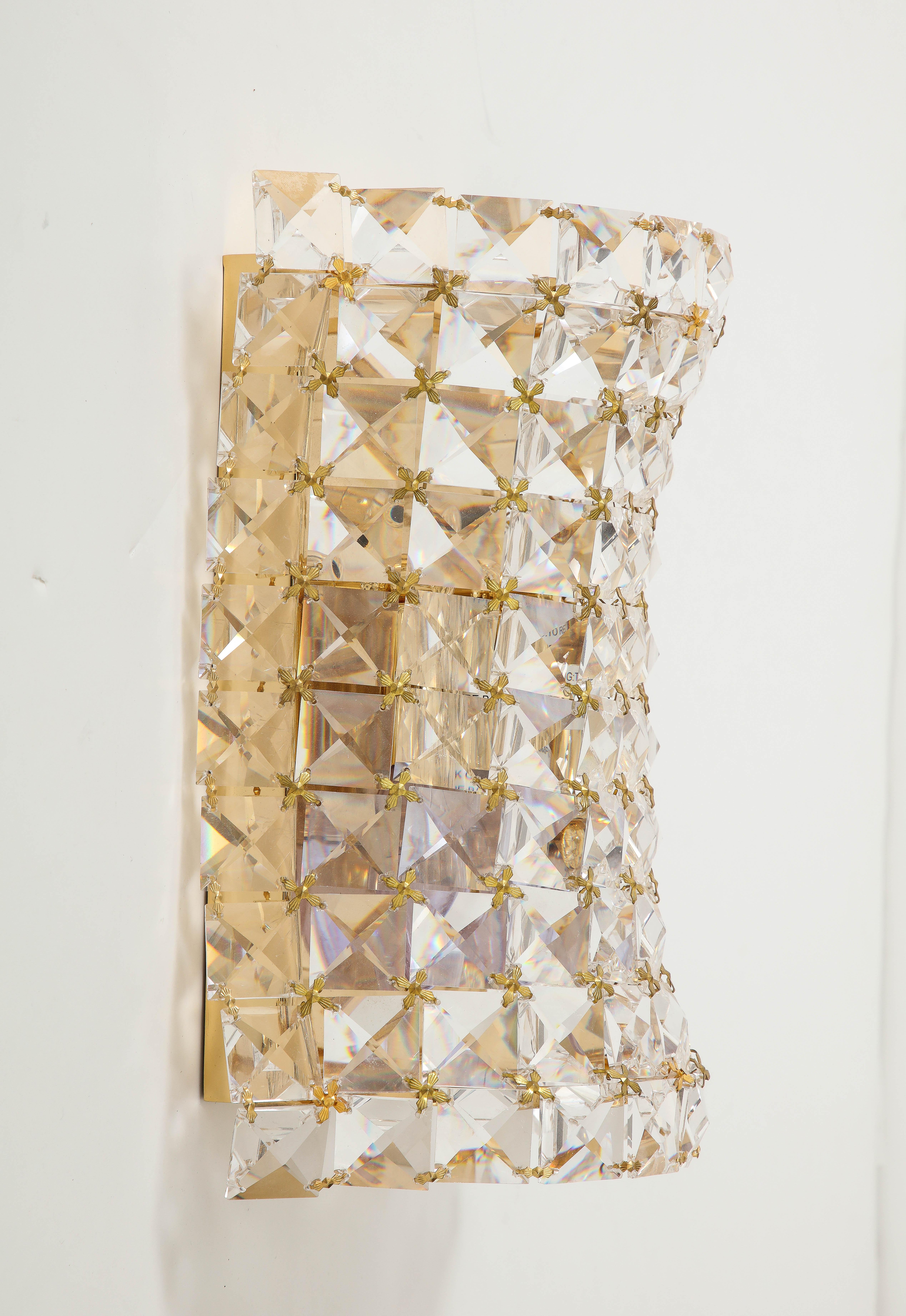 Austrian Crystal, Gilt Brass Sconces For Sale 3