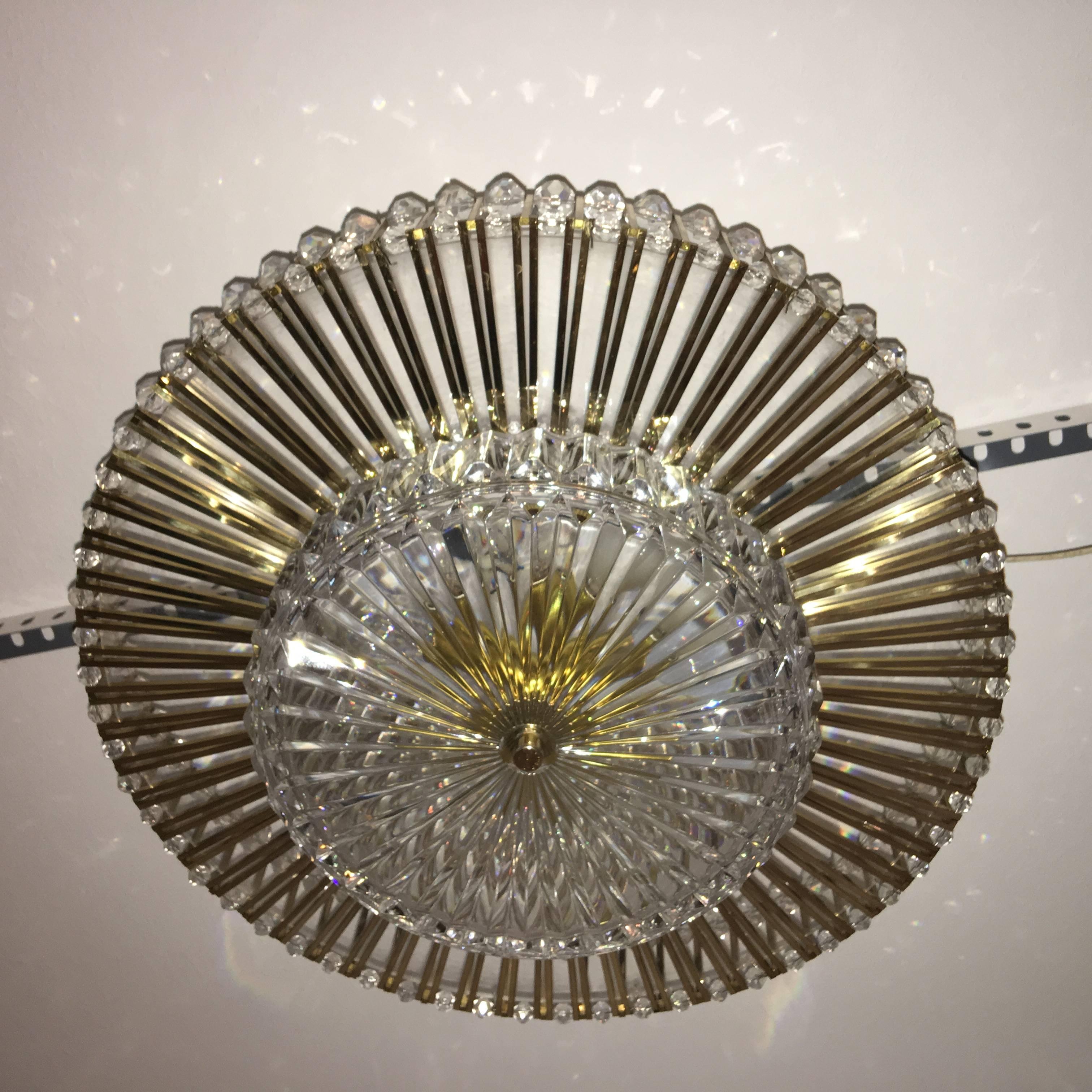 German Austrian Crystal Glass Lucite and Gilt Brass Chandelier, Lobmeyr - SPECIAL OFFER For Sale
