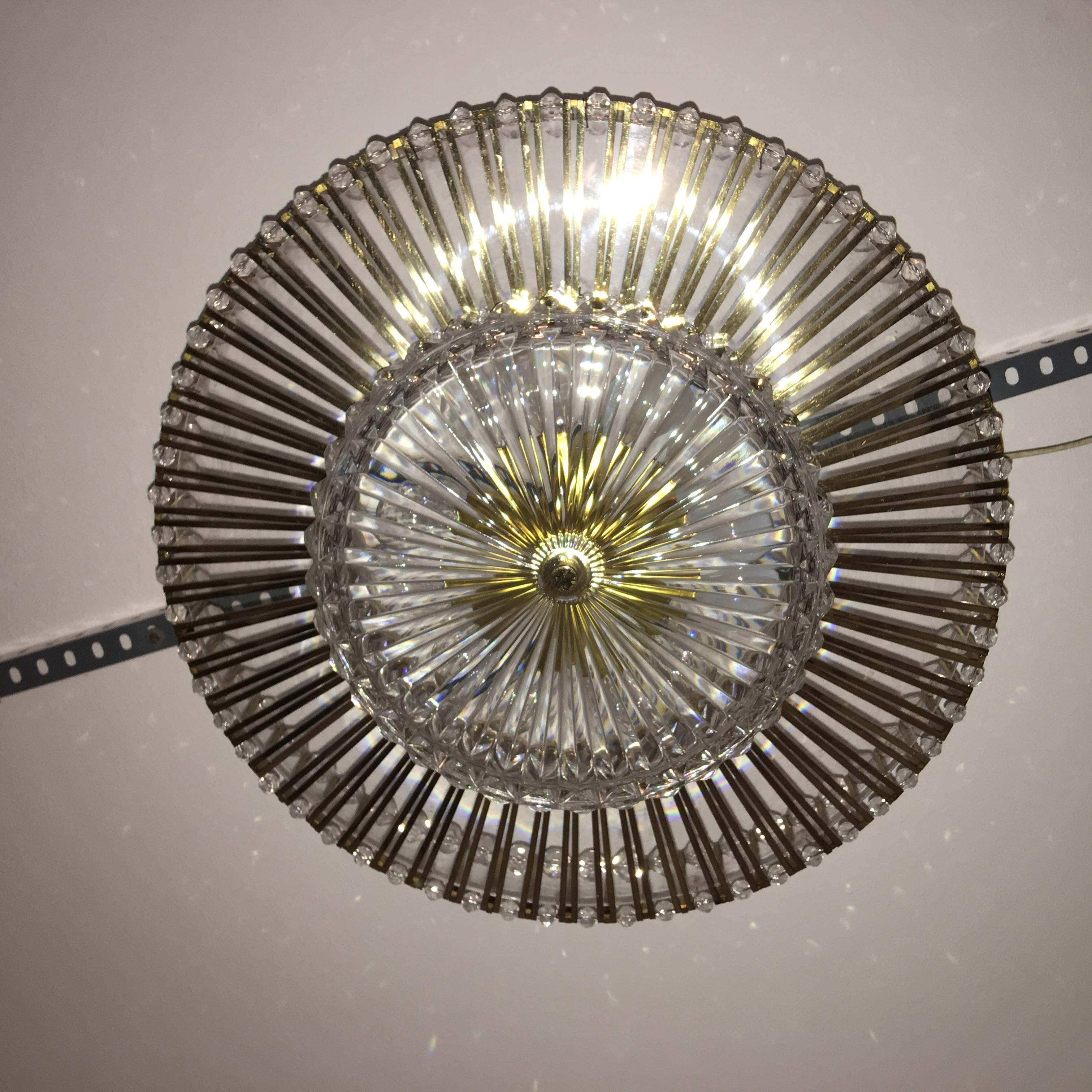 Austrian Crystal Glass Lucite and Gilt Brass Chandelier, Lobmeyr - SPECIAL OFFER In Good Condition For Sale In Frisco, TX