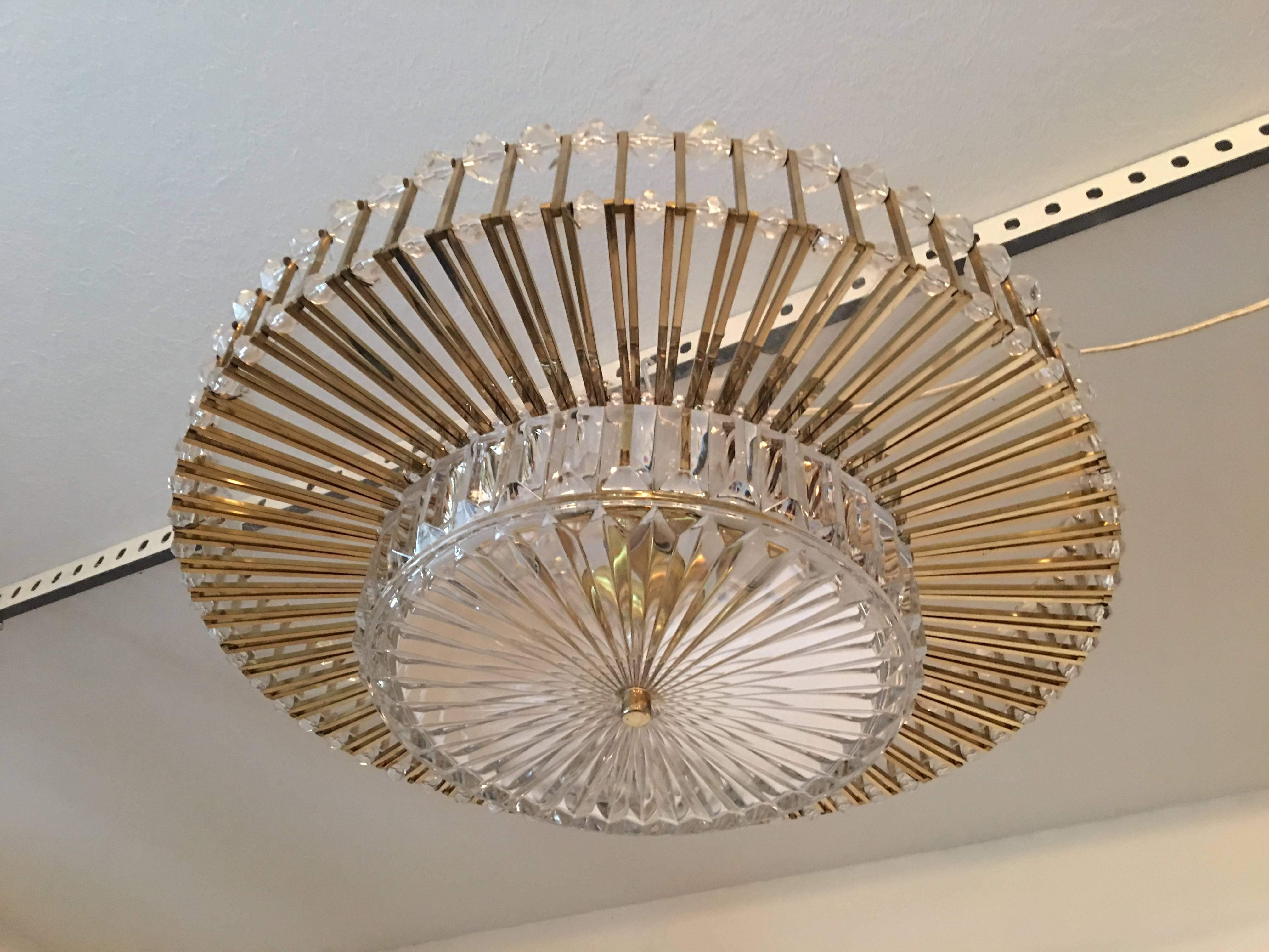 Austrian Crystal Glass Lucite and Gilt Brass Chandelier, Lobmeyr - SPECIAL OFFER For Sale 2