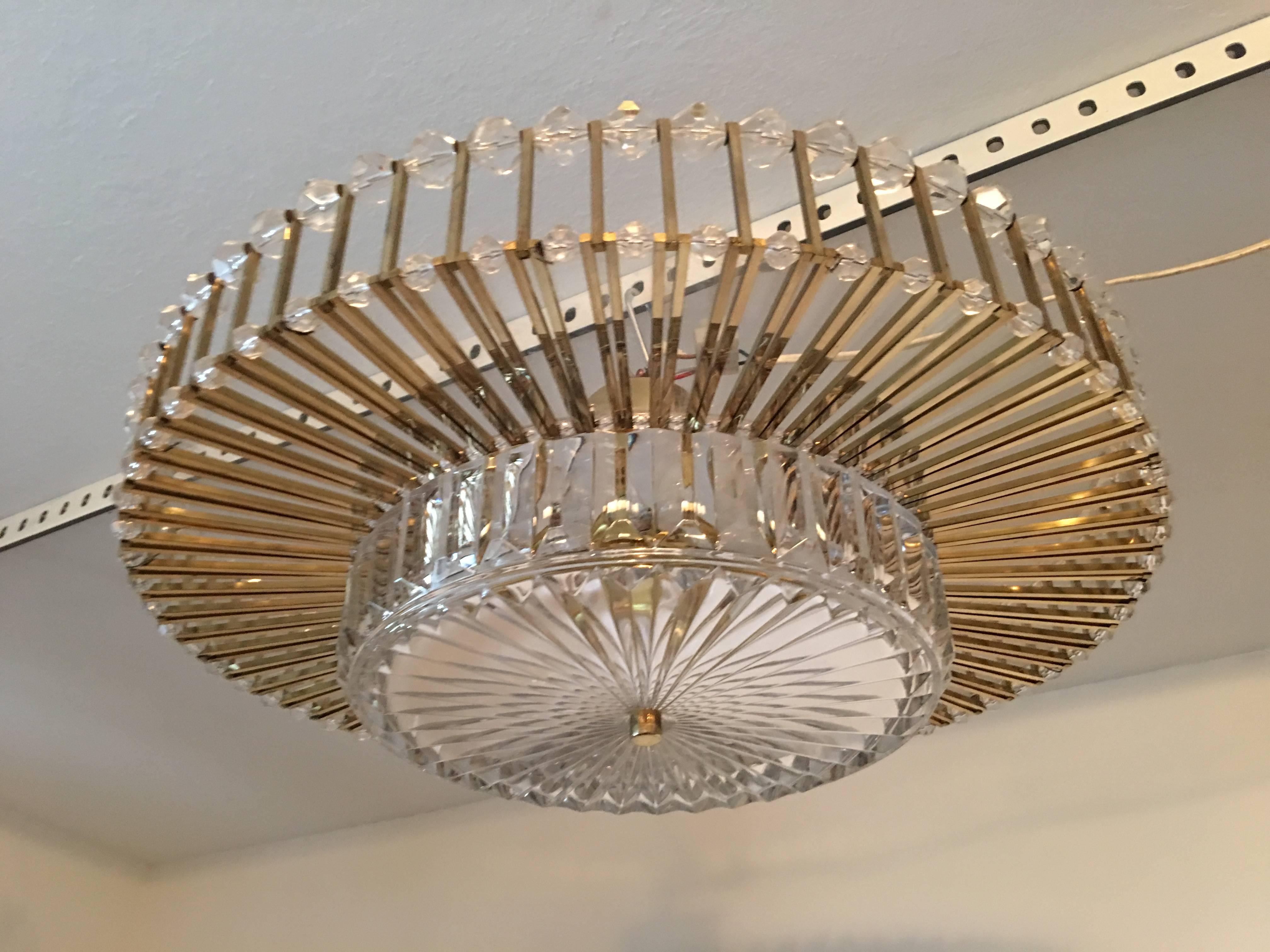 Austrian Crystal Glass Lucite and Gilt Brass Chandelier, Lobmeyr - SPECIAL OFFER For Sale 3