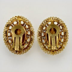 Austrian Crystal Gold Plated Oval Clip On Earrings circa 1960s