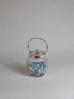 Austrian Cut Crystal Biscuit Barrel with Silver-Plated Mounts and Handle, 1920's
