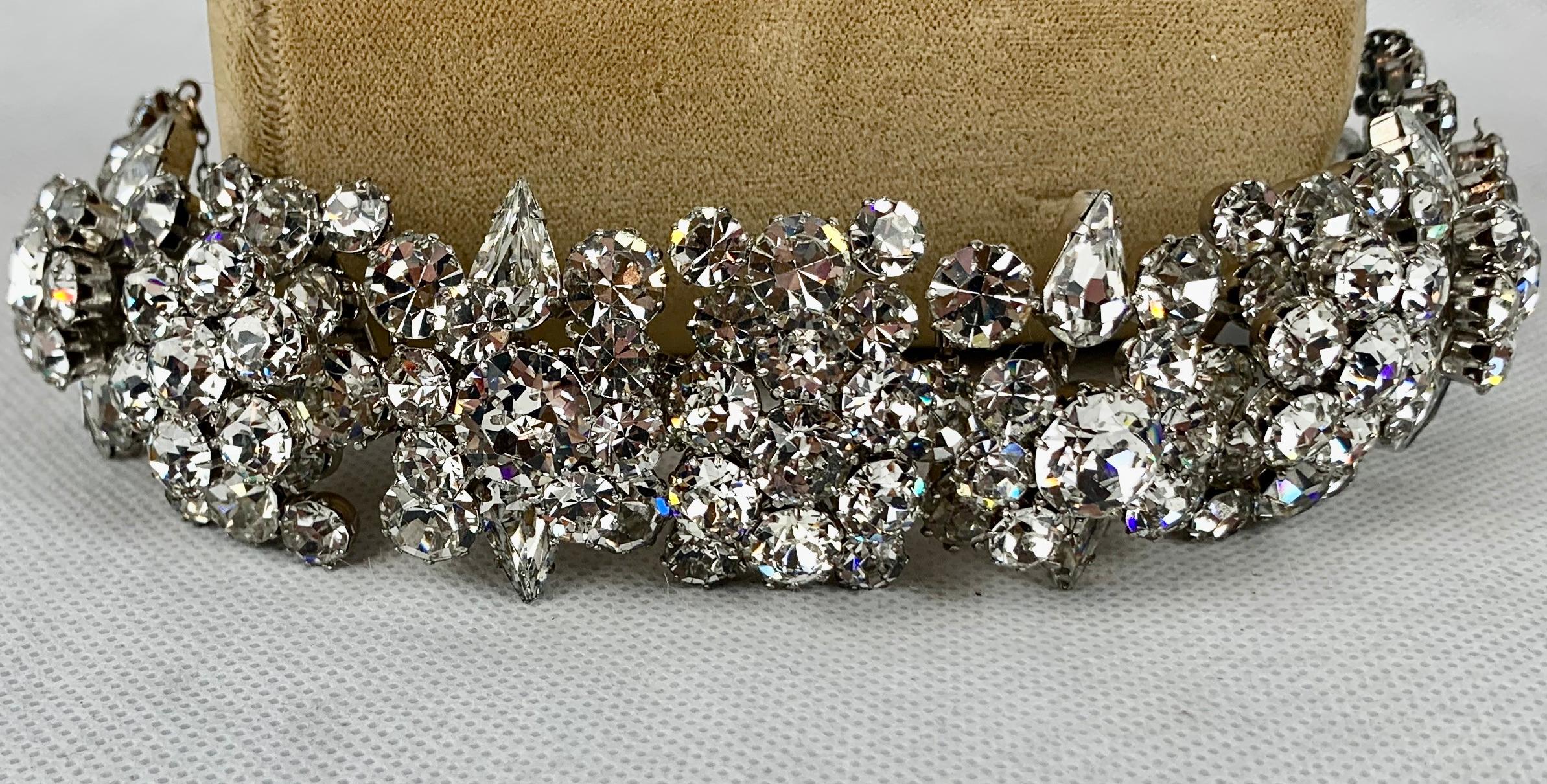 Mixed Cut Austrian Cut Crystal Vintage Bracelet by Schoffel & Company- c. 1950s