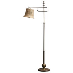 Austrian Designer, Adjustable Floor Lamp, Brass, Rattan, Austria, 1930s