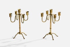 Austrian Designer, Candelabras, Brass, Austria, 1920s