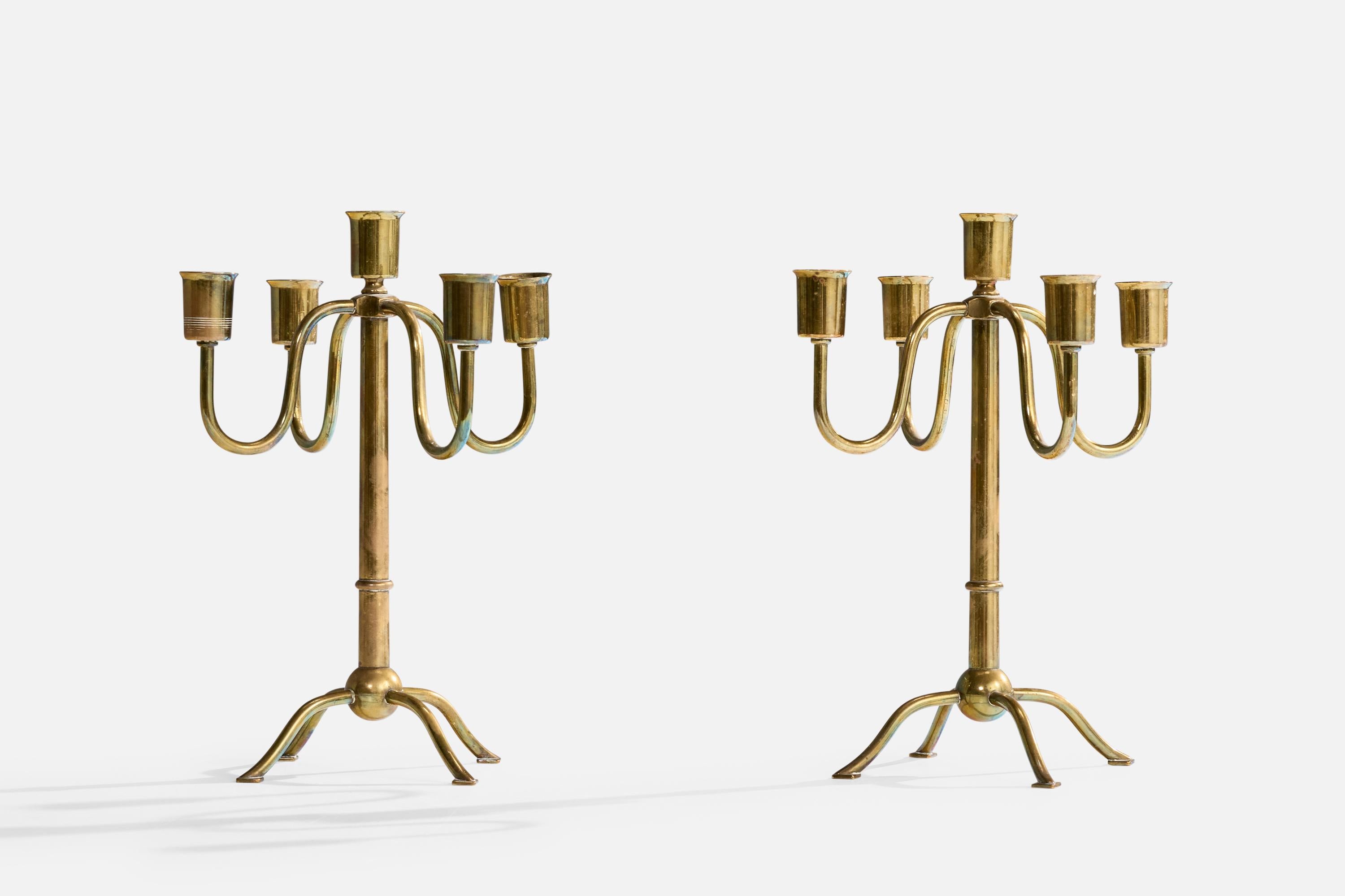 Austriaco Designer austriaco, Candelabri, Ottone, Austria, anni '20 in vendita