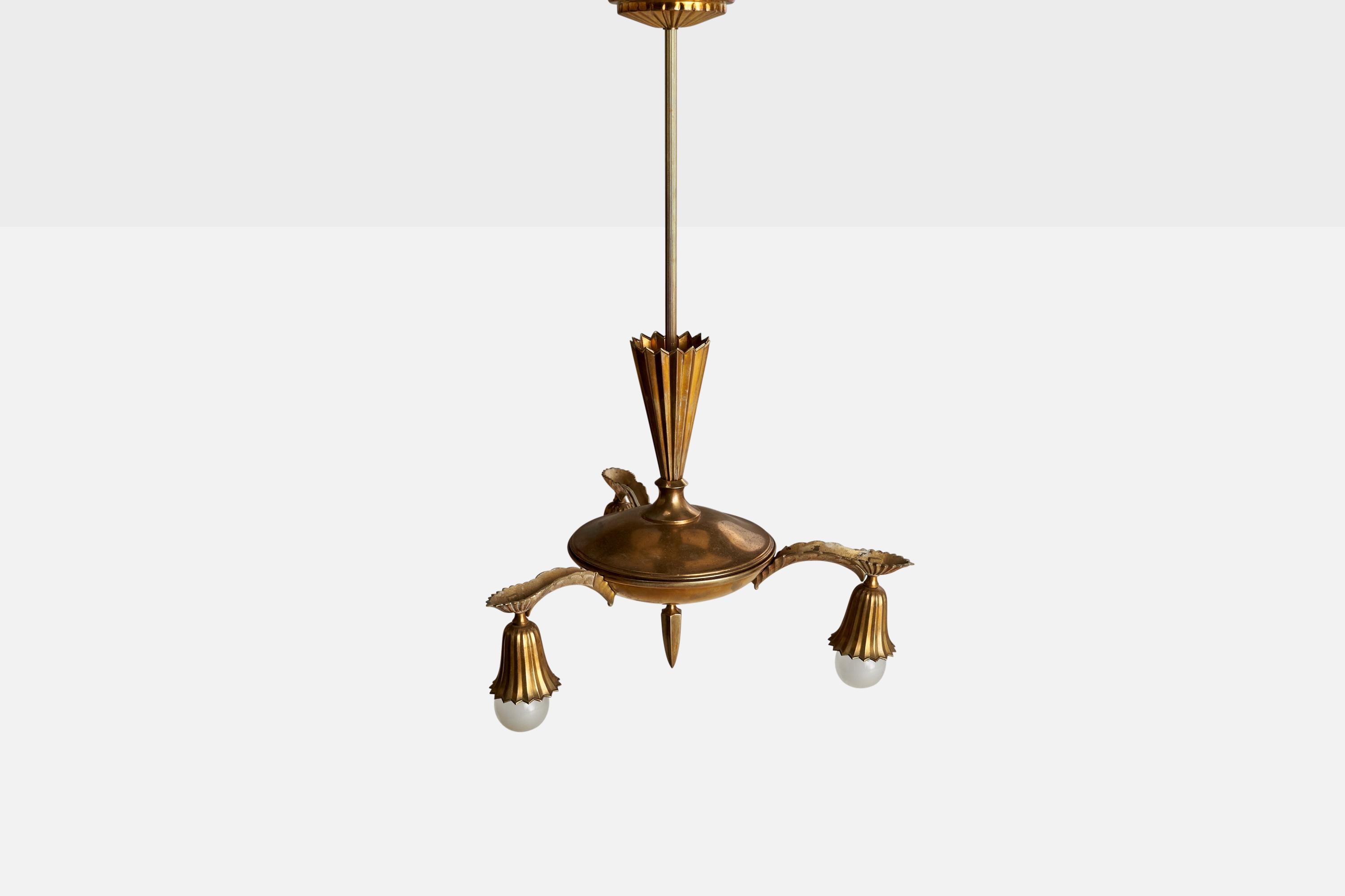 Laiton Designer autrichien, lustre, laiton, Autriche, années 1920 en vente