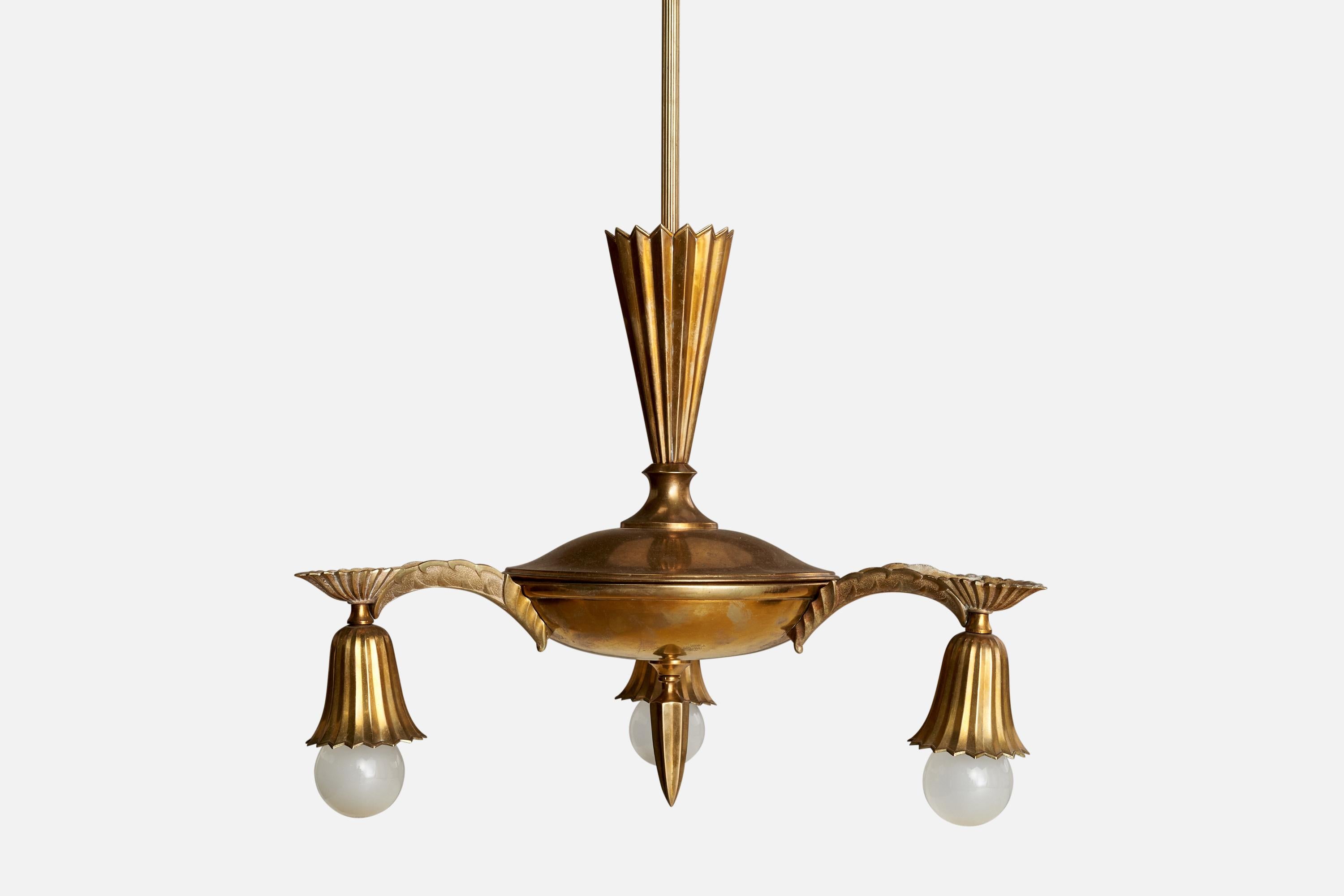 Designer autrichien, lustre, laiton, Autriche, années 1920 en vente 1