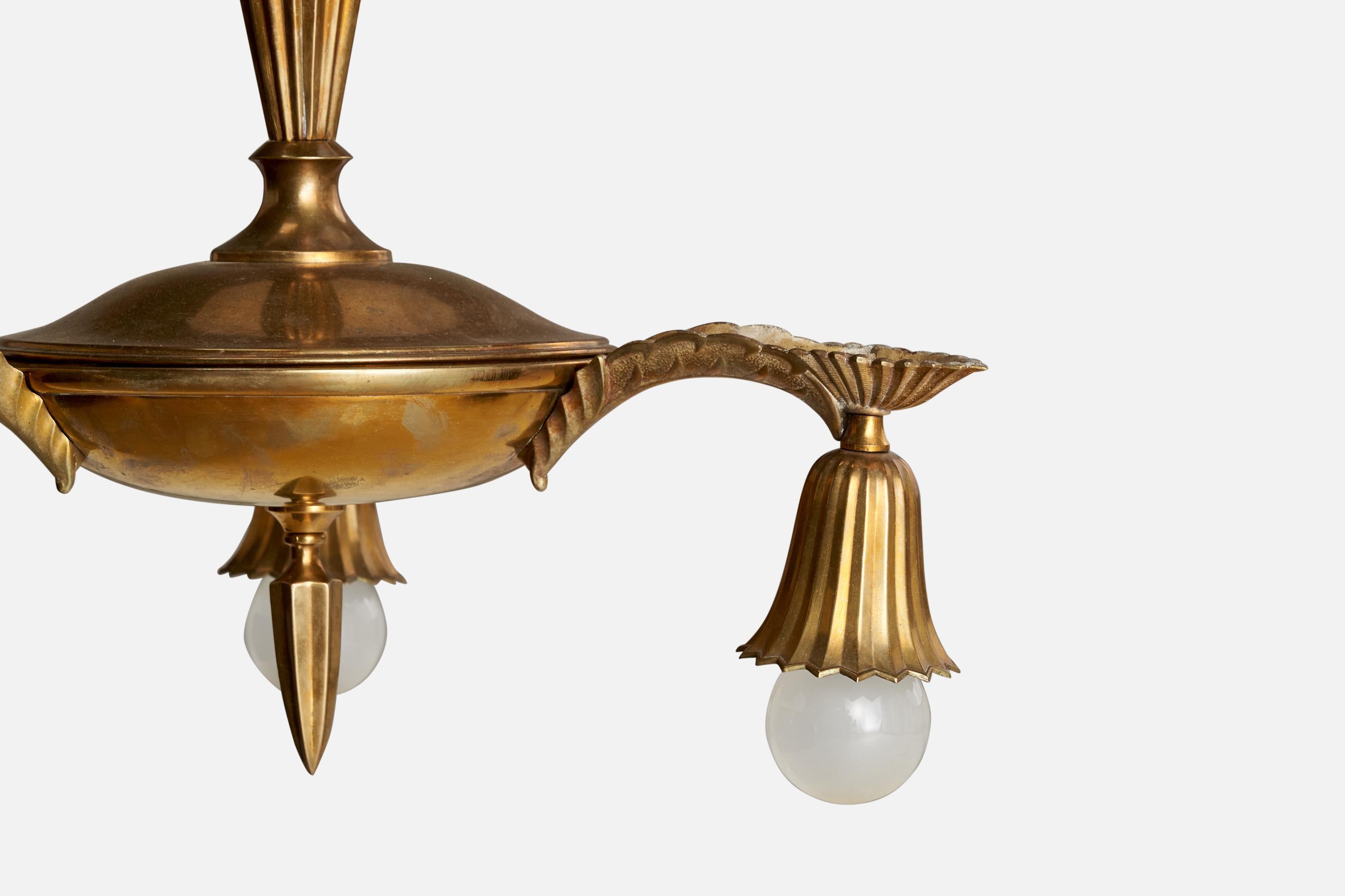 Designer autrichien, lustre, laiton, Autriche, années 1920 en vente 2