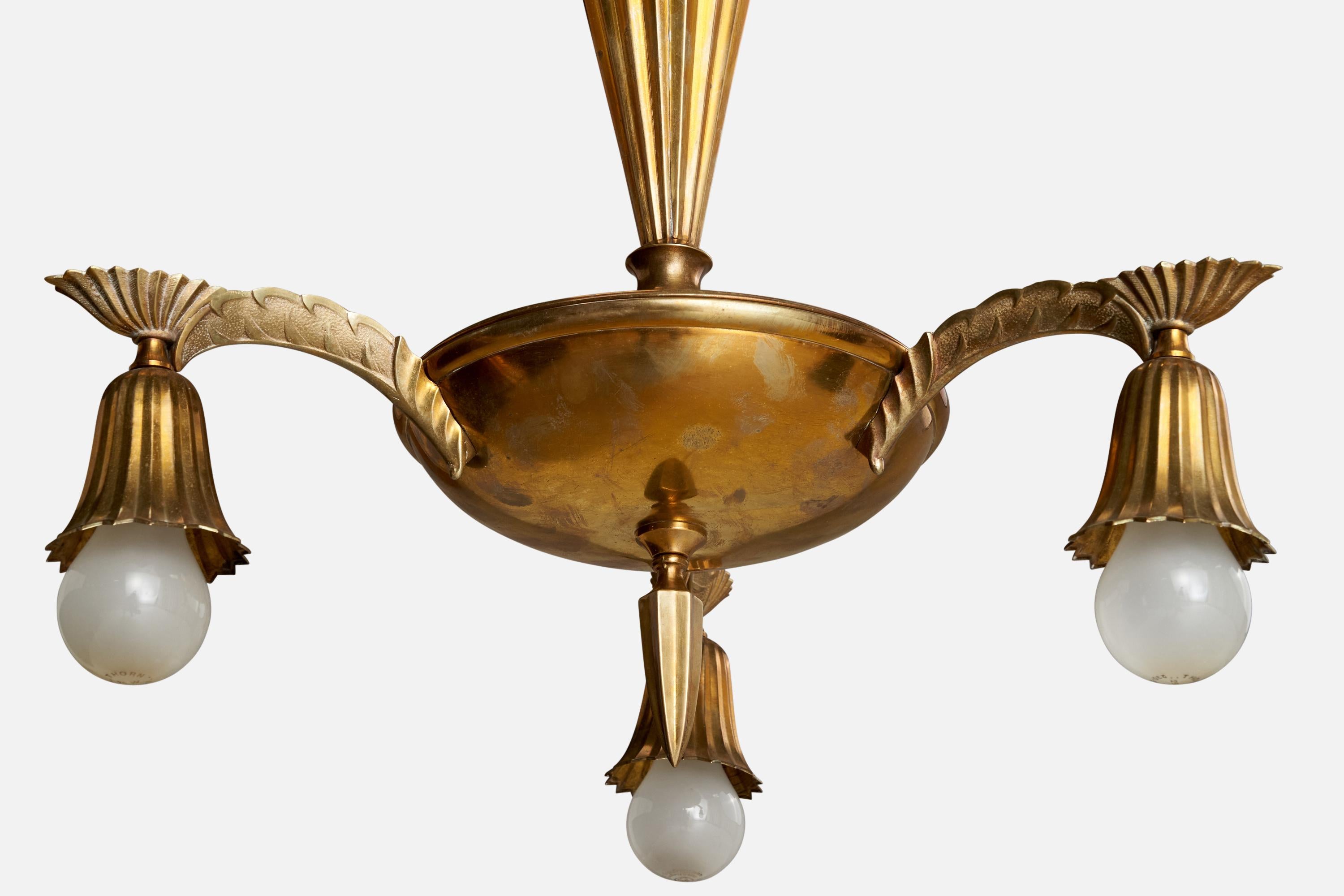 Designer autrichien, lustre, laiton, Autriche, années 1920 en vente 3