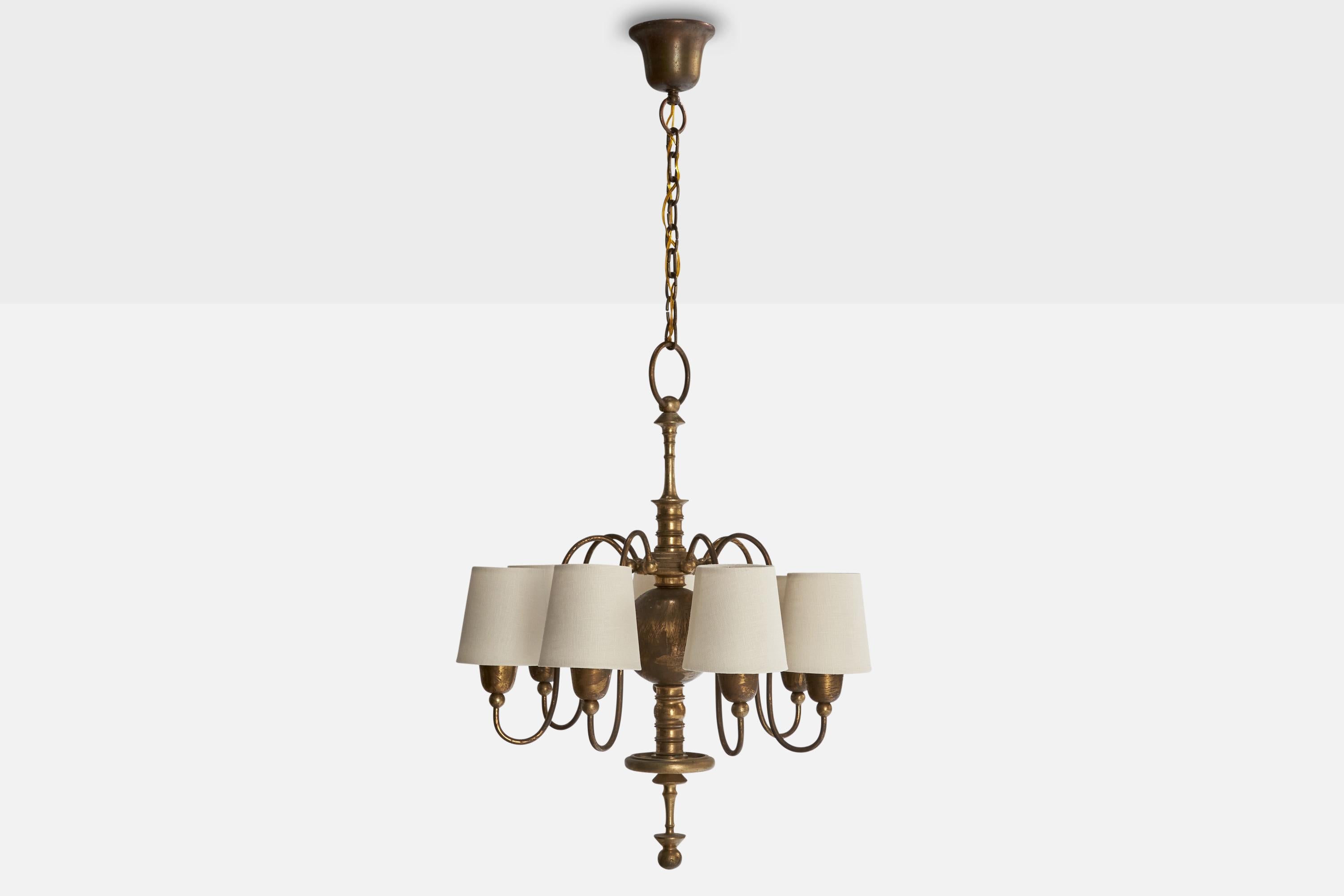 Austriaco Designer austriaco, lampadario, ottone, tessuto, Austria, anni '1920 in vendita