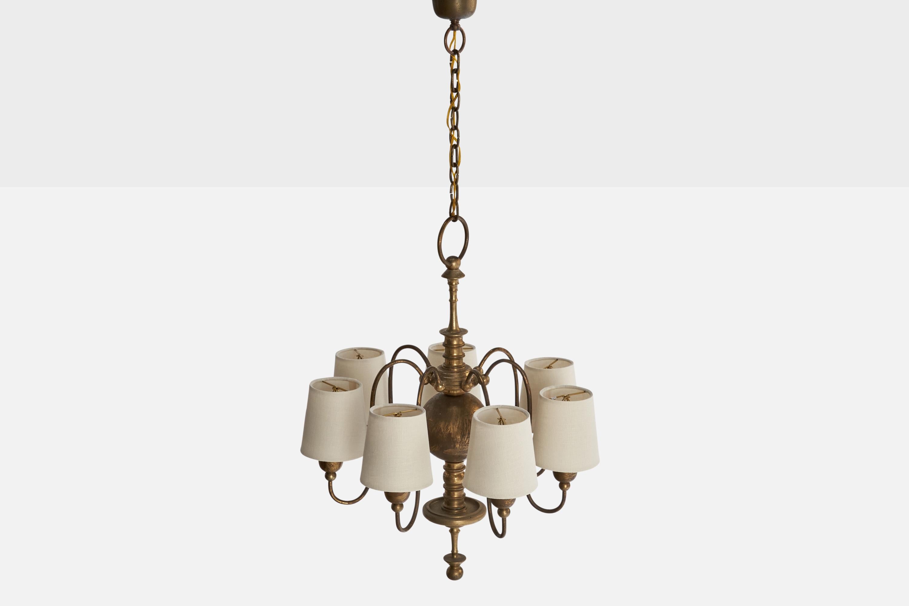 Designer austriaco, lampadario, ottone, tessuto, Austria, anni '1920 In condizioni discrete in vendita a High Point, NC