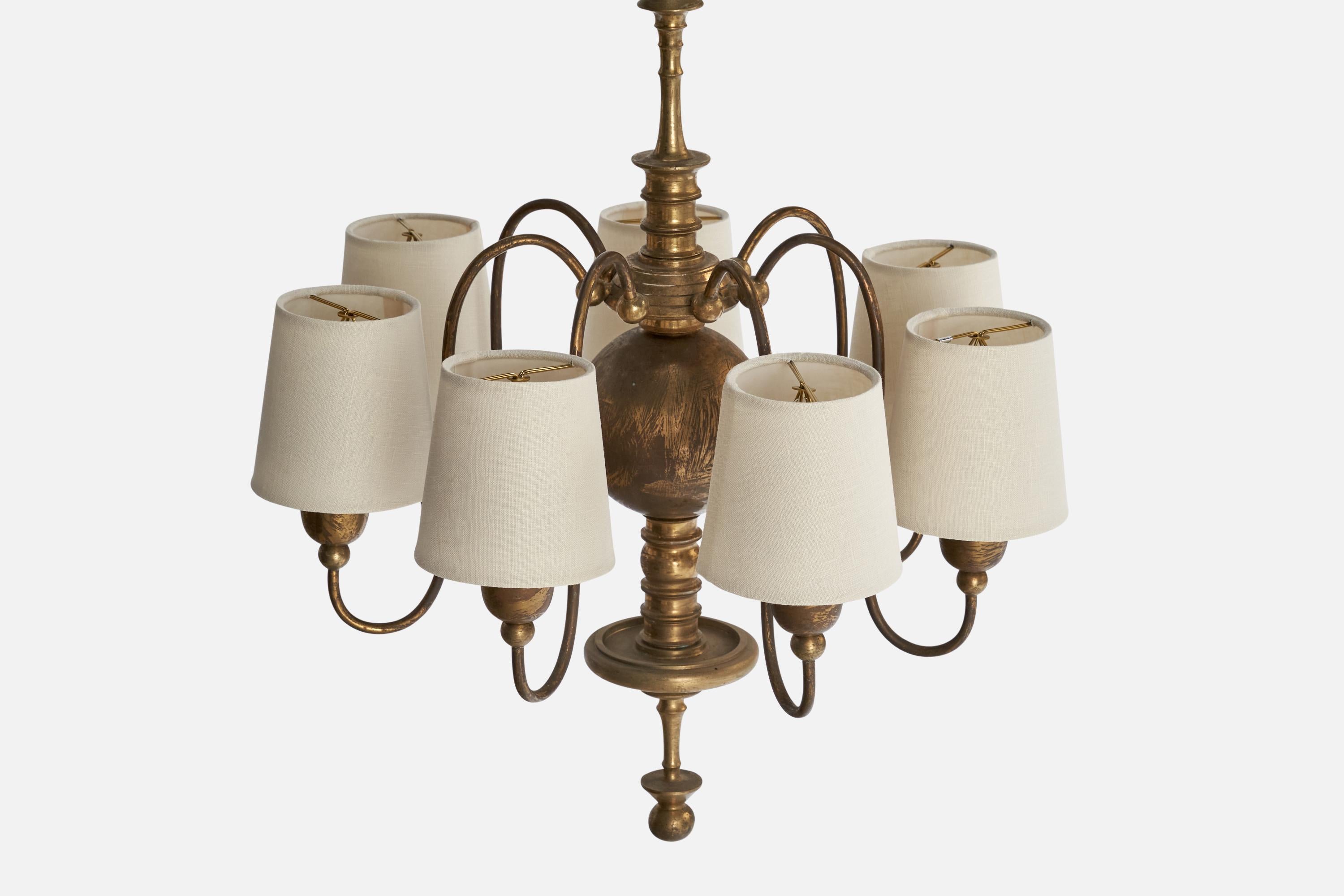 Inizio XX secolo Designer austriaco, lampadario, ottone, tessuto, Austria, anni '1920 in vendita