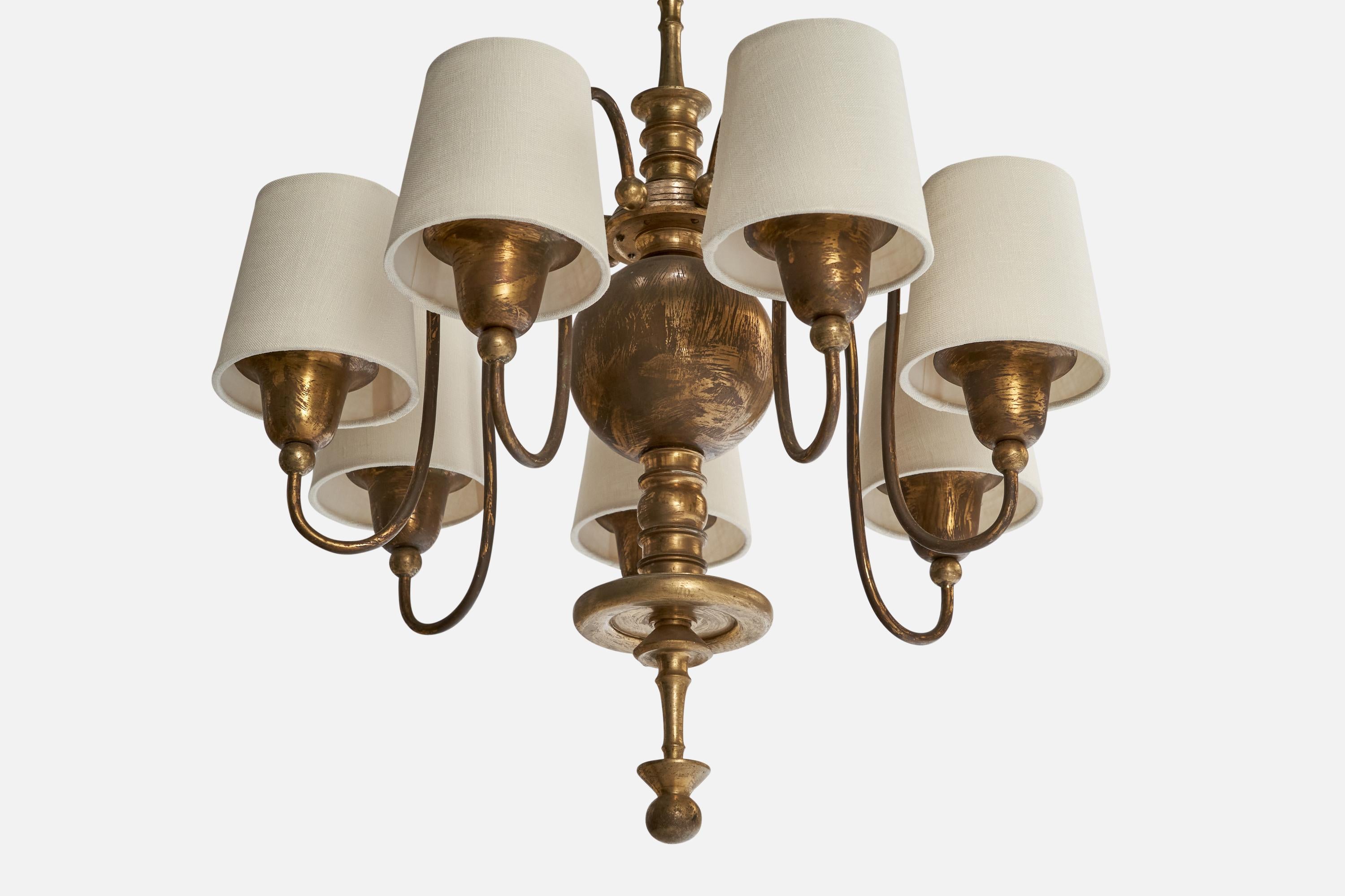 Ottone Designer austriaco, lampadario, ottone, tessuto, Austria, anni '1920 in vendita