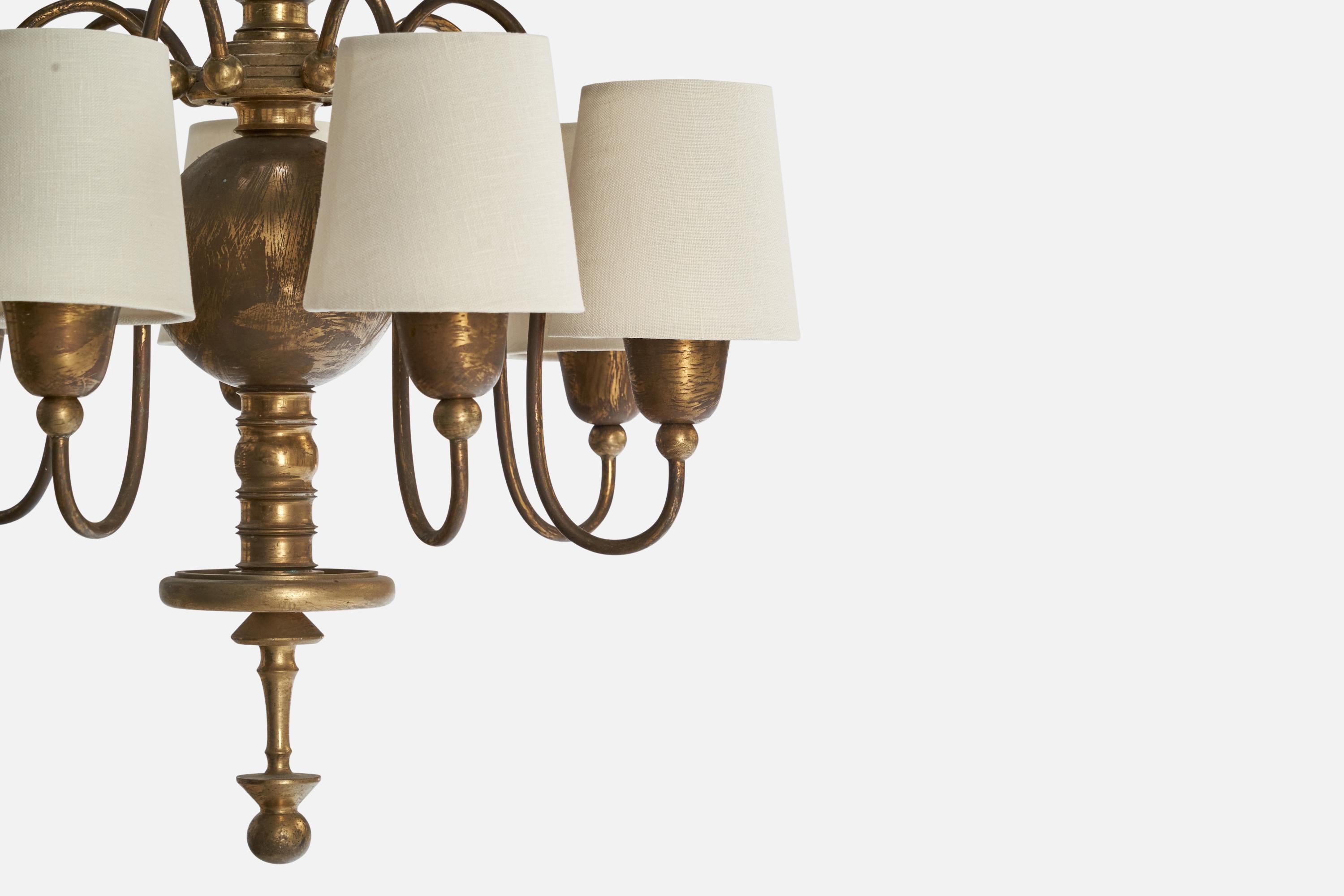 Designer austriaco, lampadario, ottone, tessuto, Austria, anni '1920 in vendita 1