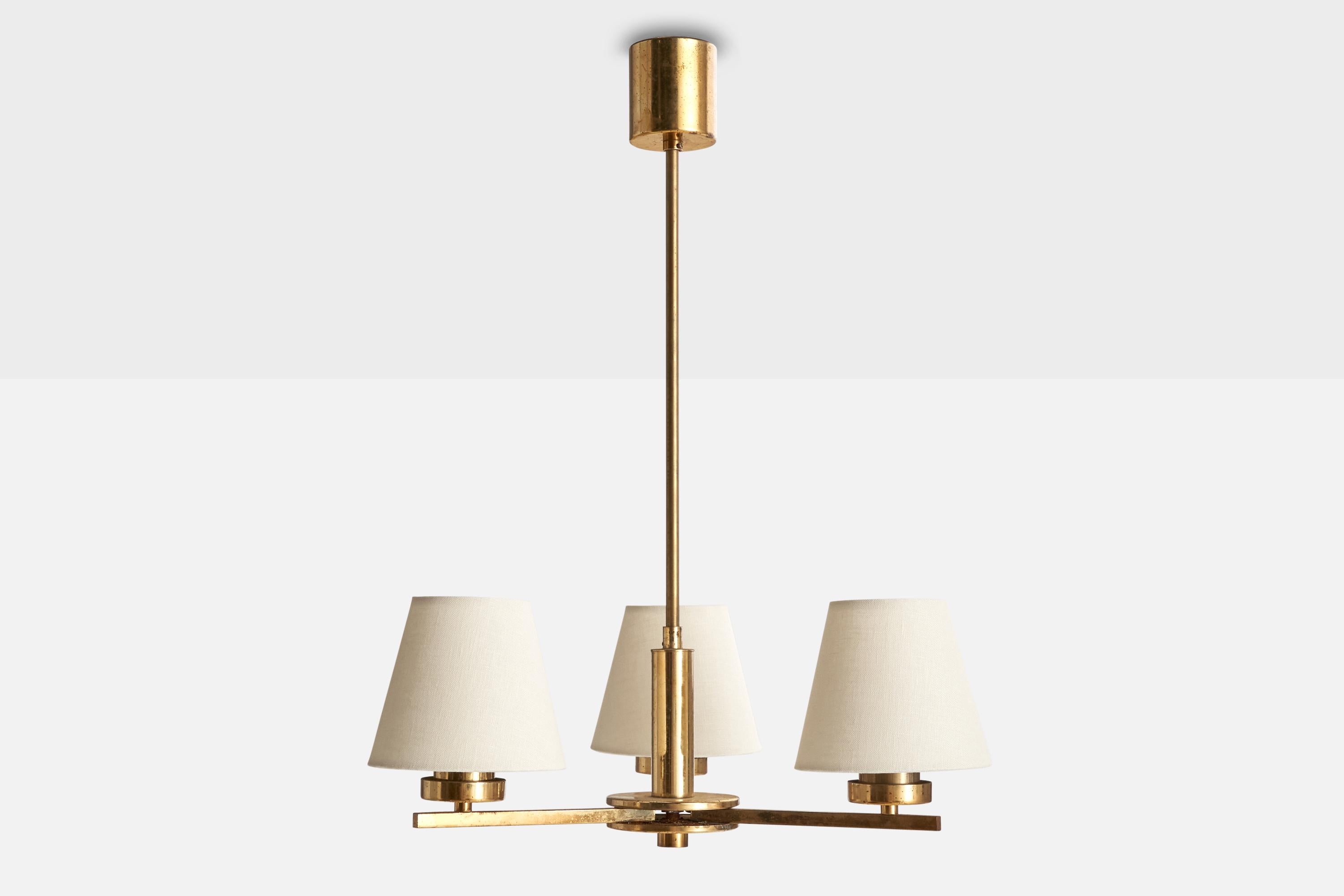Austriaco Designer austriaco, lampadario, ottone, tessuto, Austria, anni '1930 in vendita