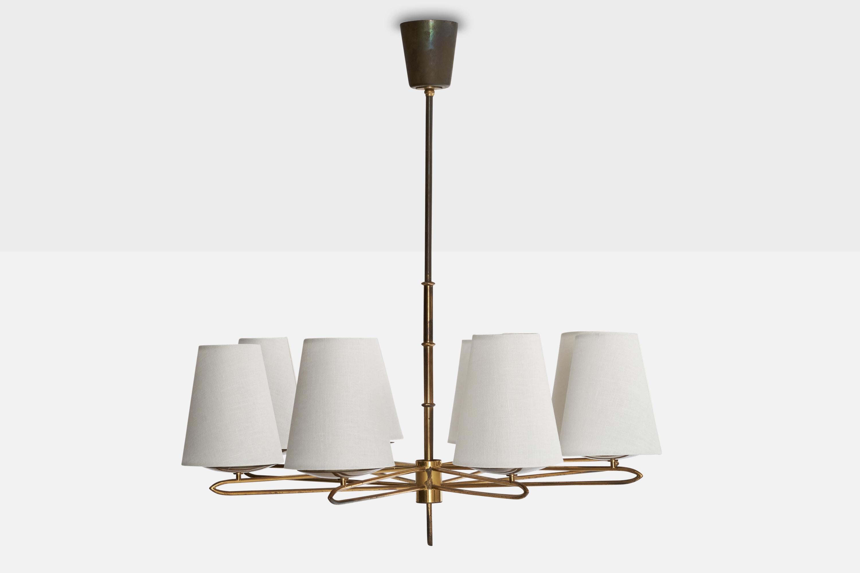 Österreichischer Designer, Kronleuchter, Messing, Stoff, Österreich, 1950er Jahre (Moderne der Mitte des Jahrhunderts) im Angebot