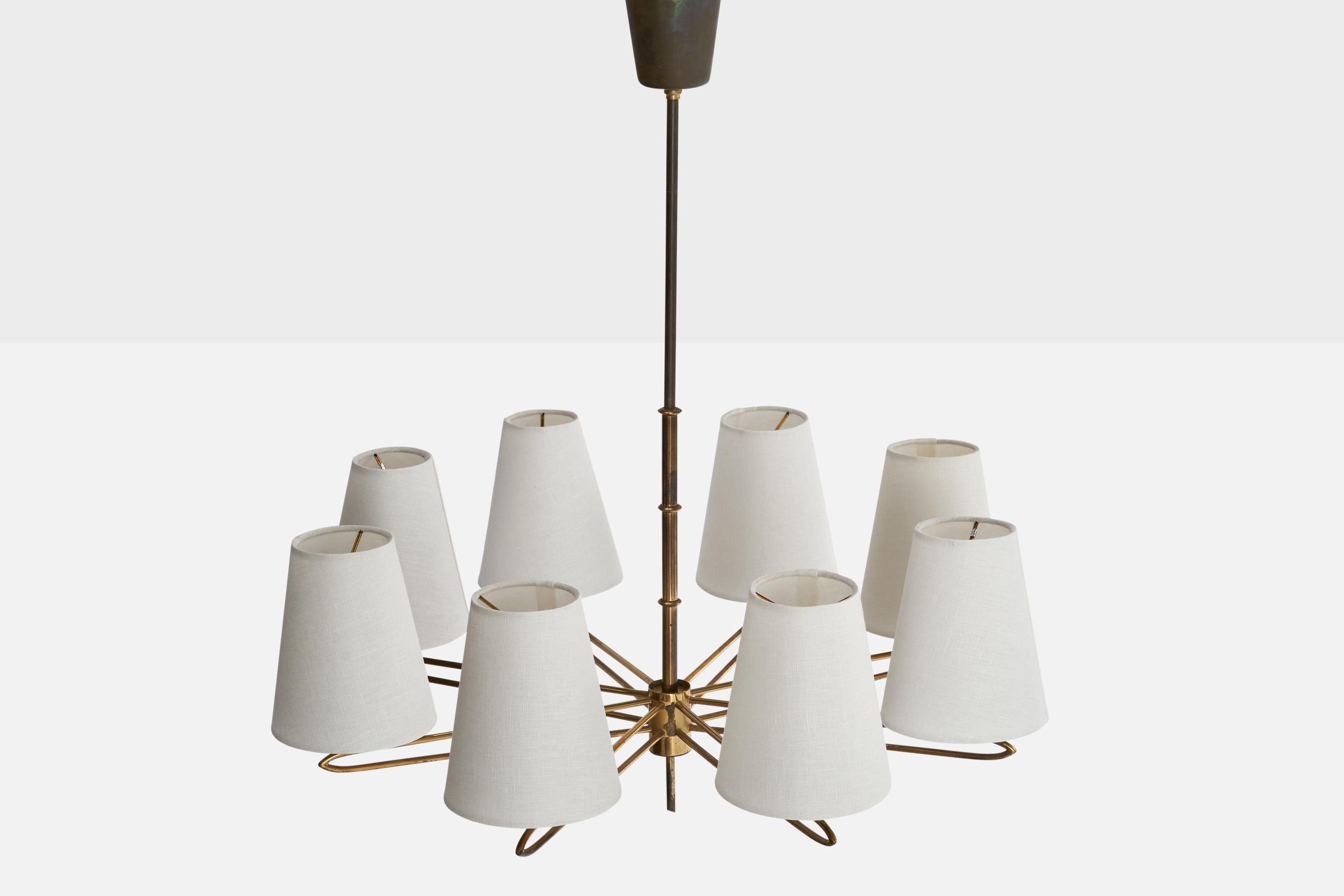 Österreichischer Designer, Kronleuchter, Messing, Stoff, Österreich, 1950er Jahre im Zustand „Gut“ im Angebot in High Point, NC