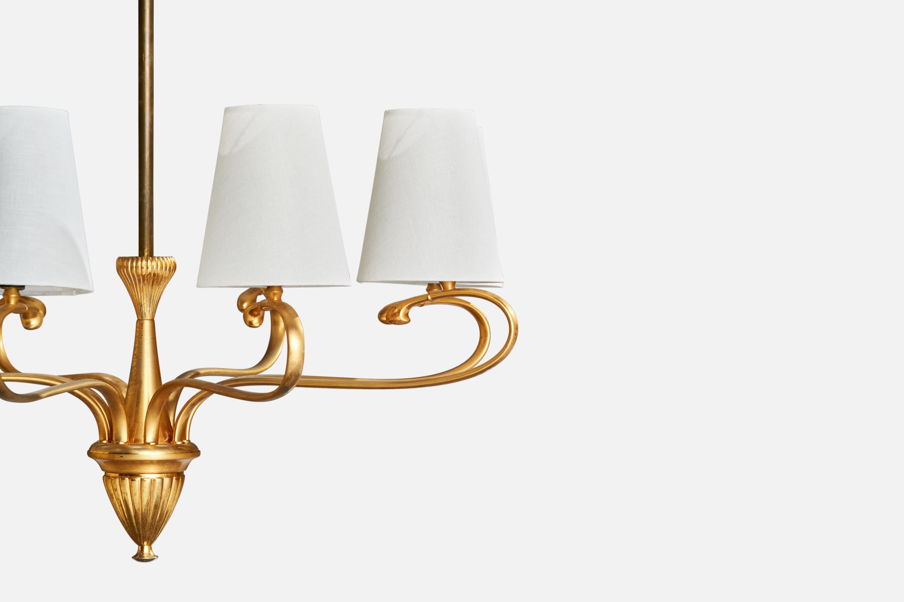 Designer austriaco, lampadario, ottone, tessuto, Austria, anni '50 In condizioni buone in vendita a High Point, NC