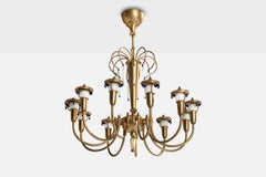 Austrian Designer, Chandelier, Brass, Glass, Austria, 1930s