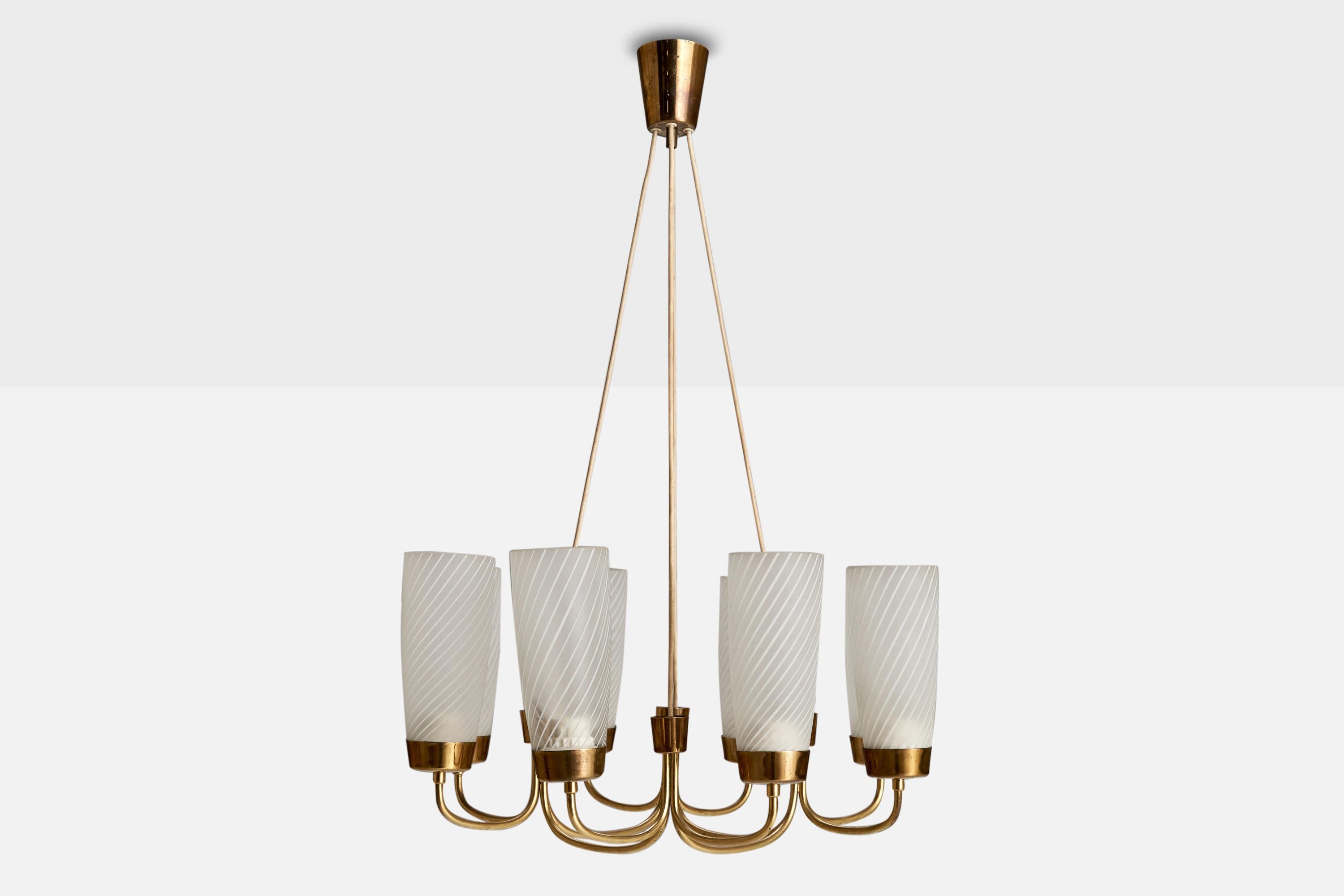 Österreichischer Designer, Kronleuchter, Messing, Glas, Österreich, 1950er Jahre (Moderne der Mitte des Jahrhunderts) im Angebot