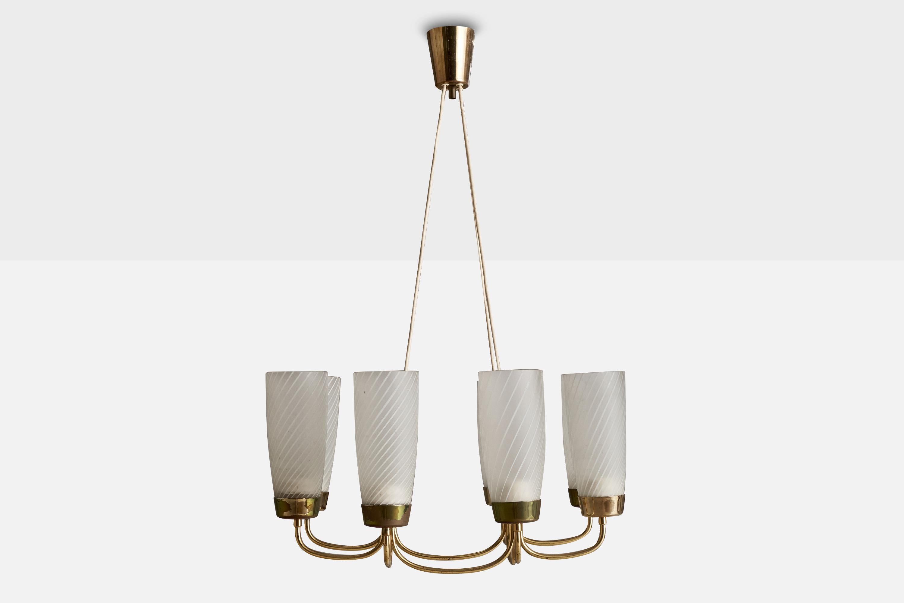 Mid-Century Modern Designer autrichien, lustre, laiton, verre, Autriche, années 1950 en vente