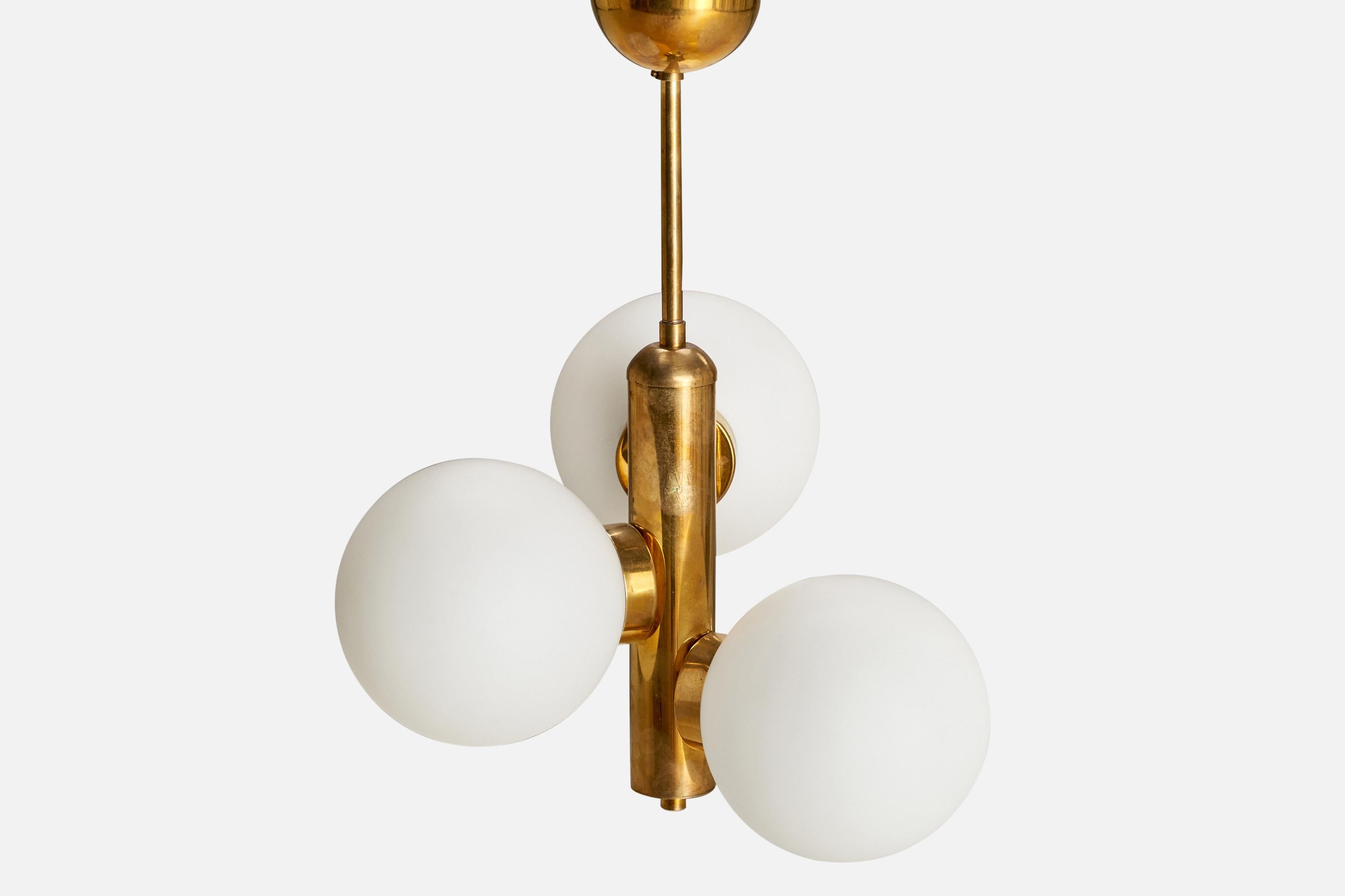 Austrian Designer, Chandelier, Brass, Glass, Austria, 1950s In Good Condition For Sale In High Point, NC