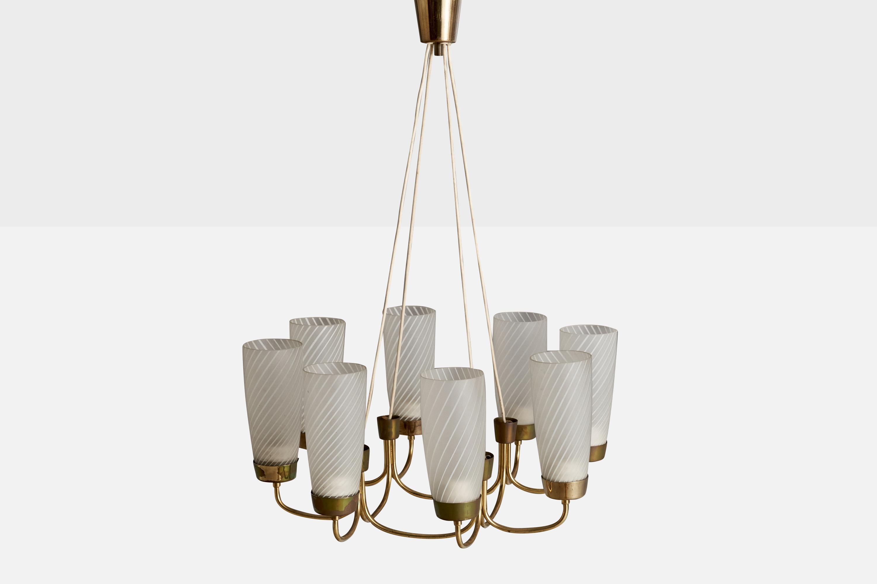 Autrichien Designer autrichien, lustre, laiton, verre, Autriche, années 1950 en vente